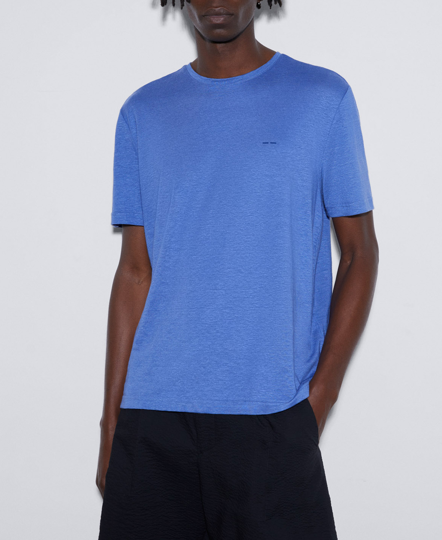Stretch linen basic t-shirt image number 0