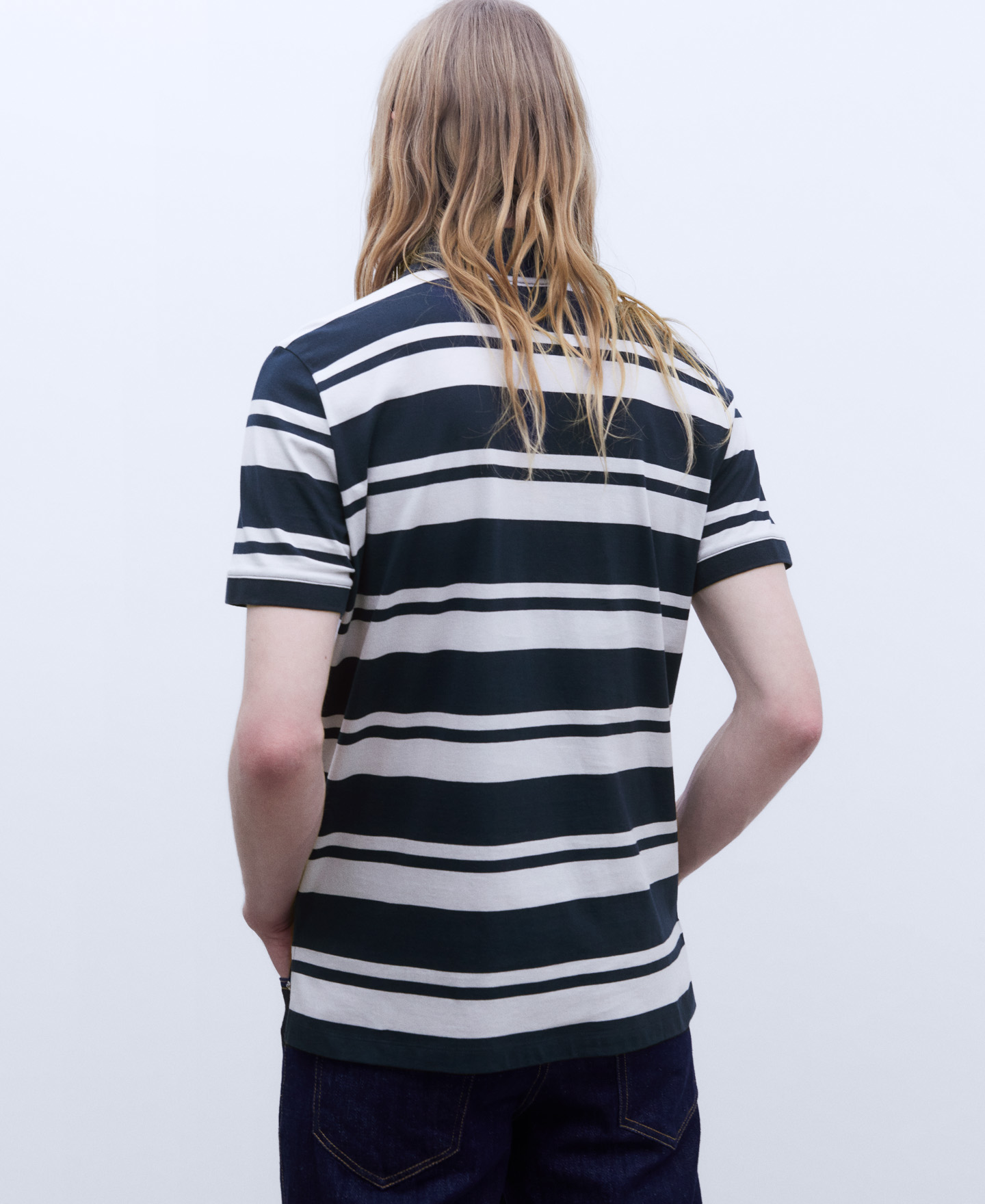 Oversize striped cotton polo shirt image number 2