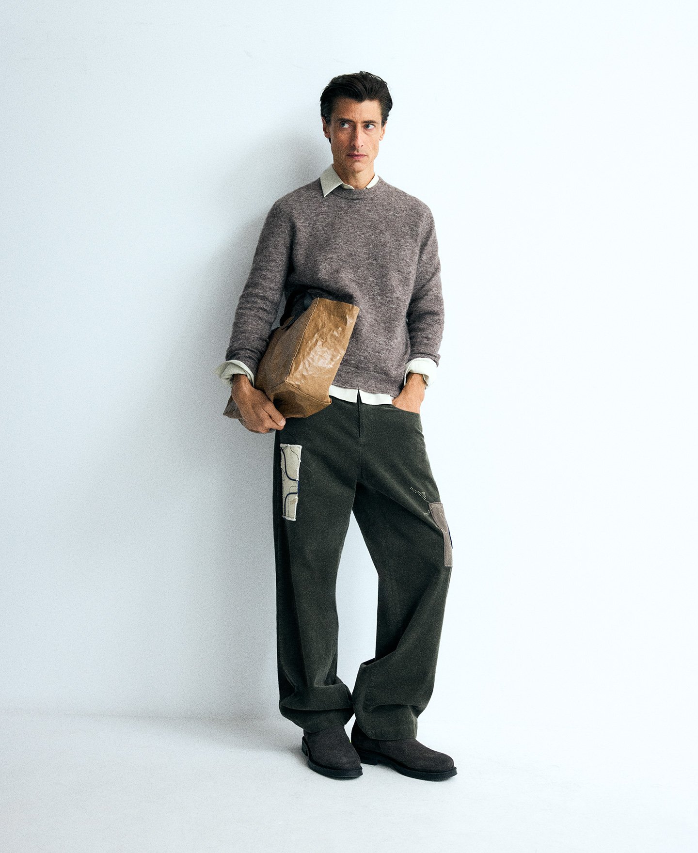 Embroidered corduroy trousers man image number 2