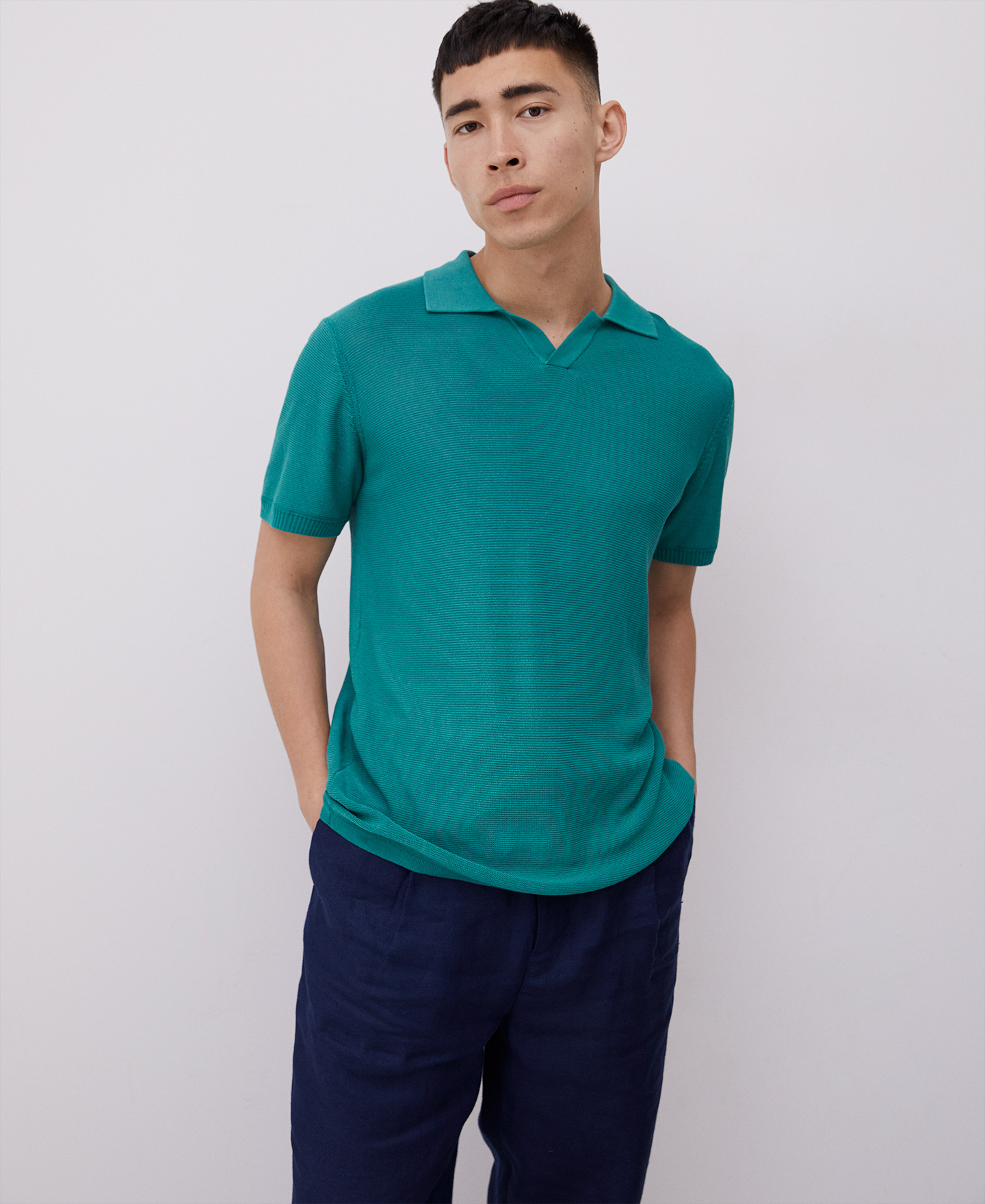 Cotton and viscose polo shirt image number 3