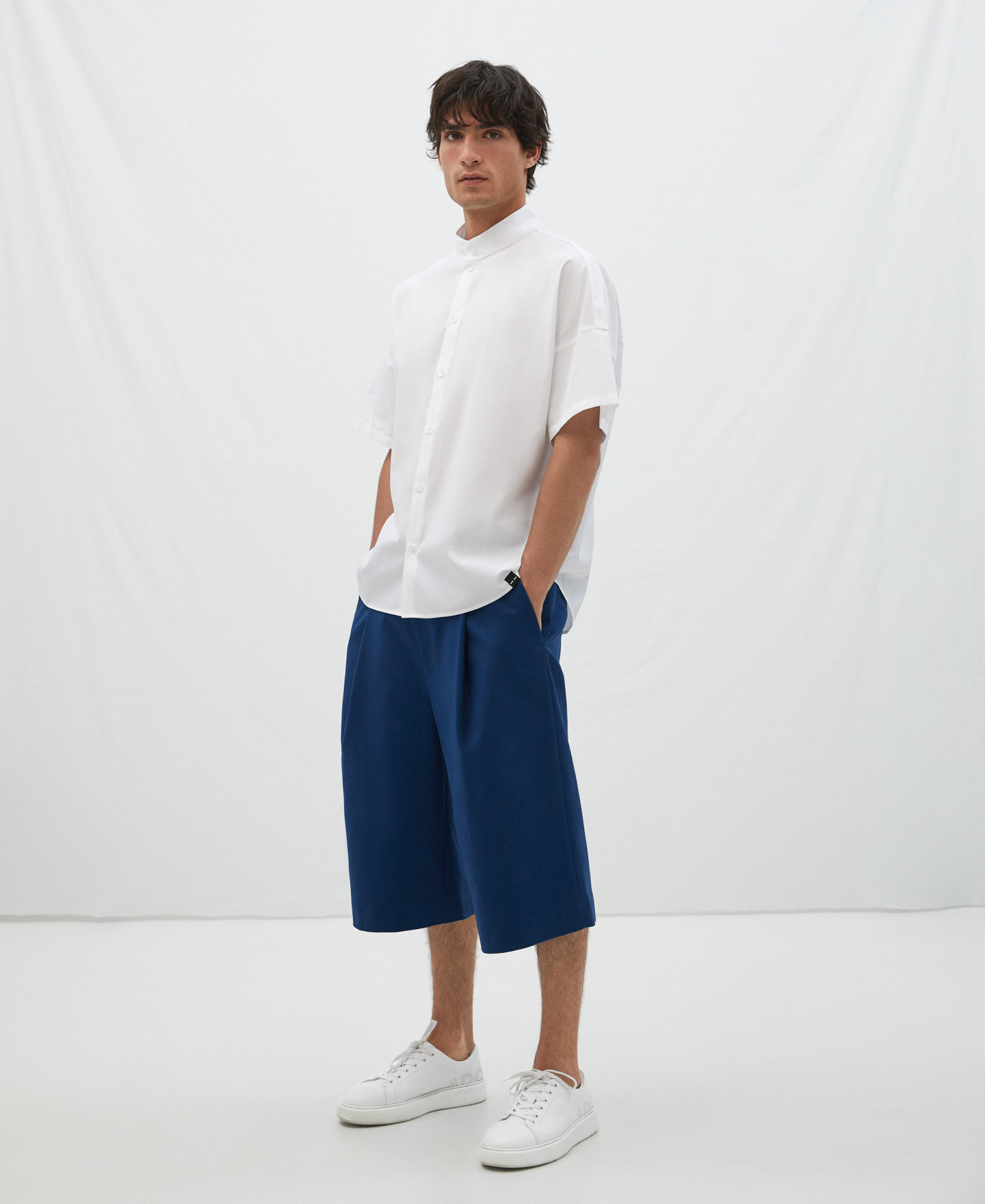 Mandarin collar drop shoulder shirt image number 1