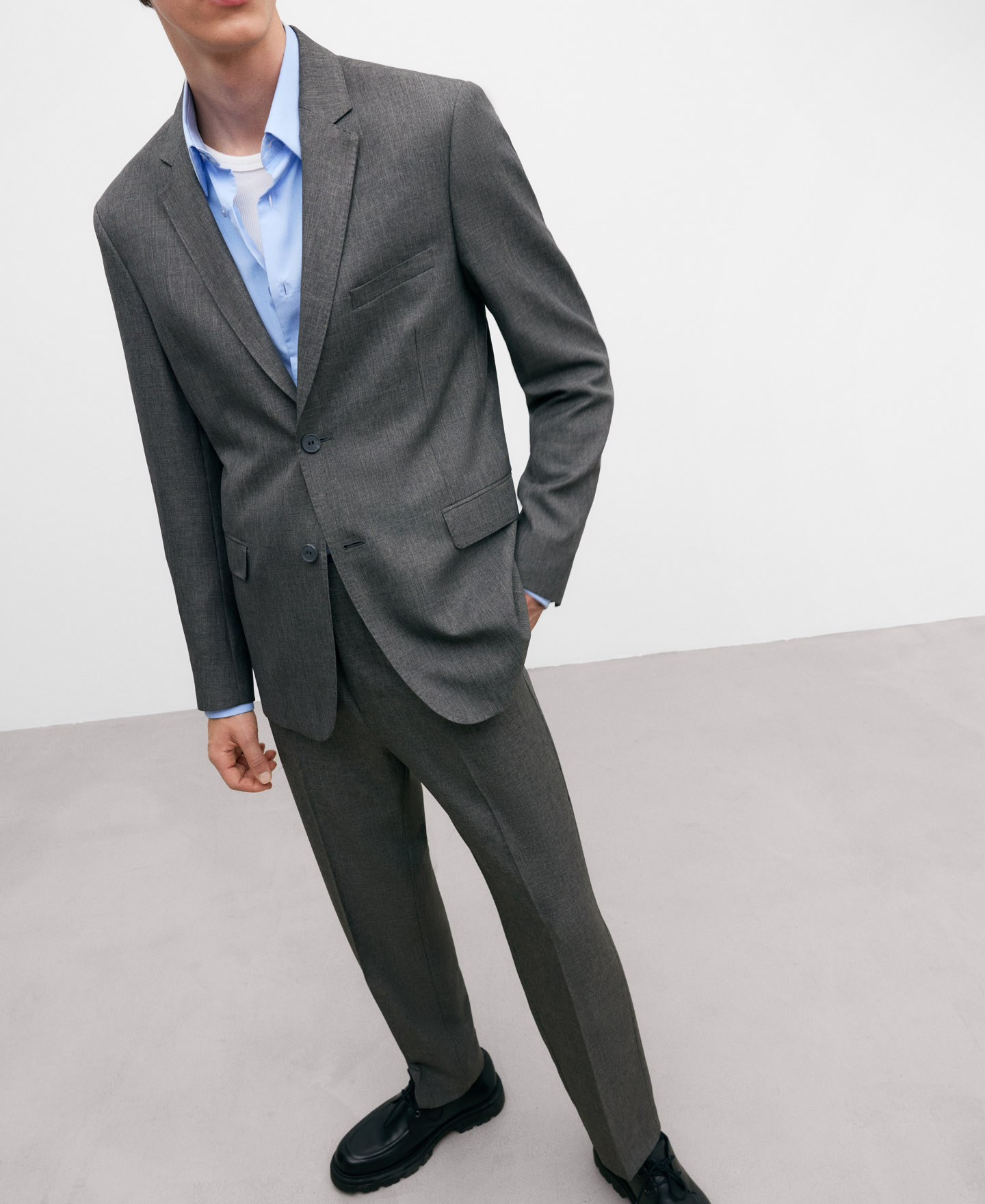 Grey melange two button blazer for men image number 5