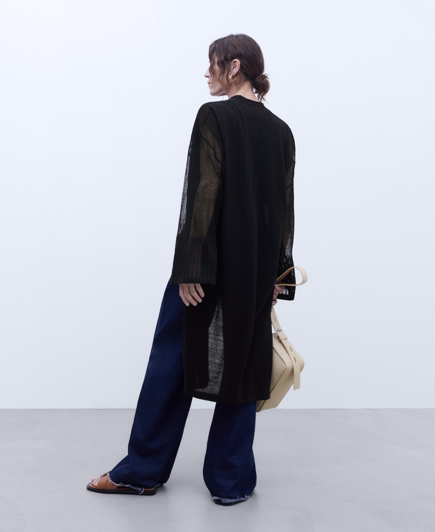 Lace knit long jacket image number 2