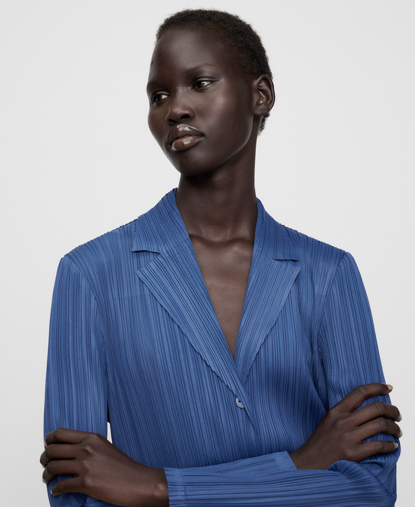 Lapel collar long crinkle dress image number 3