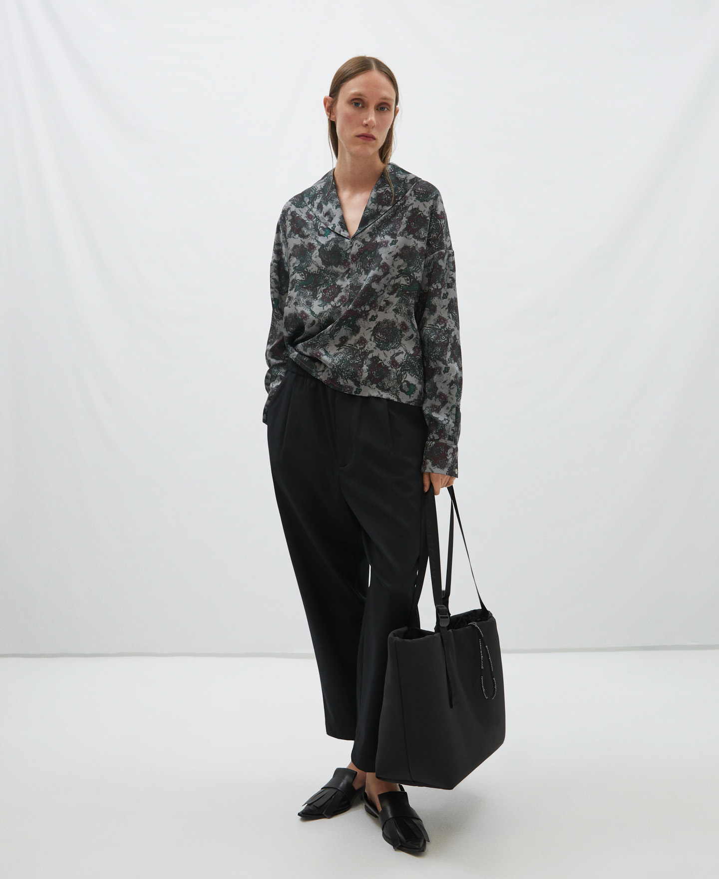 Shawl collar printed shirt image number 1