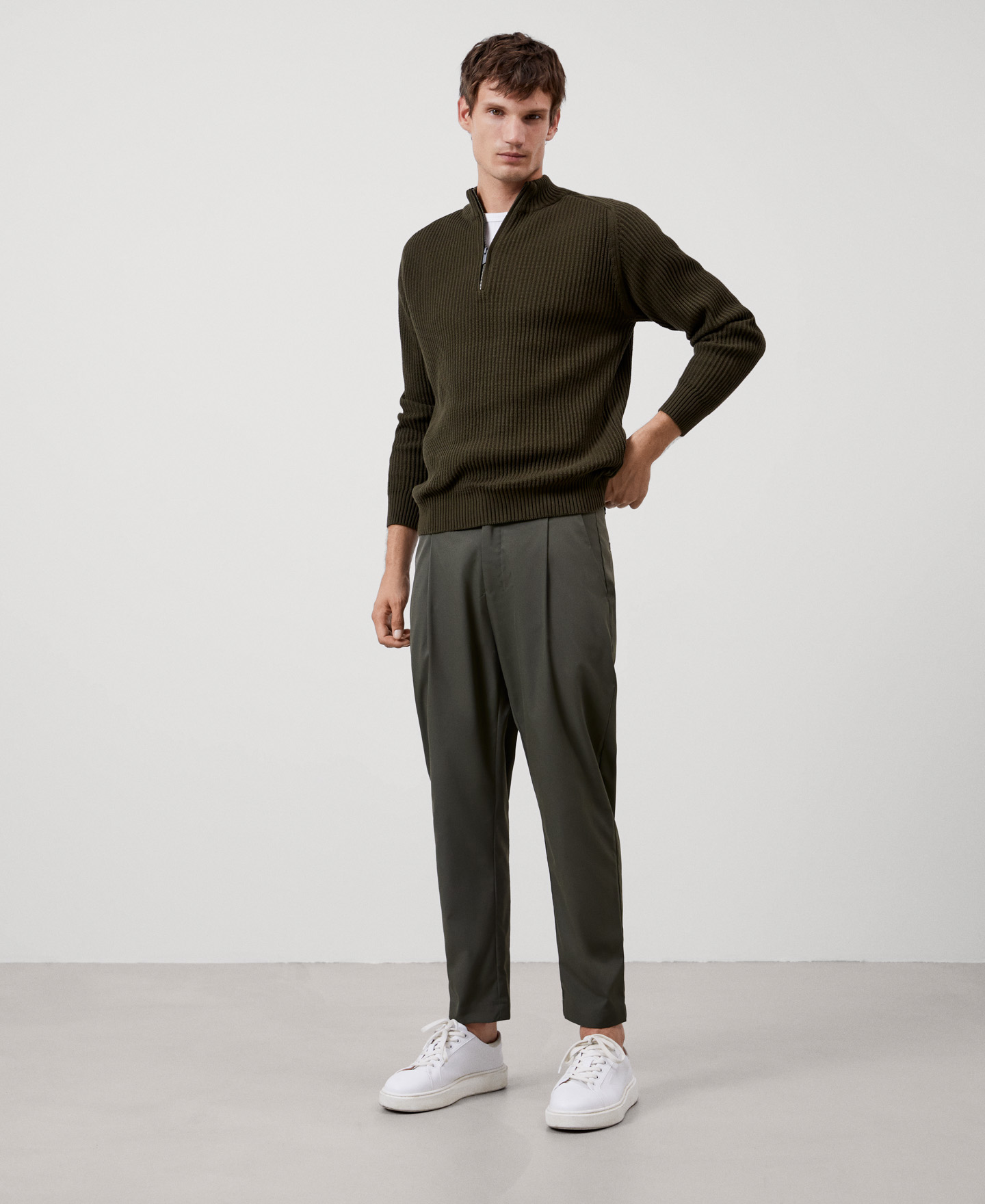 Cotton zip-neck sweater image number 1