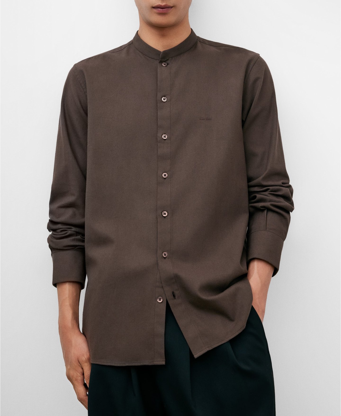 Brown Mandarin collar shirt for men image number 0