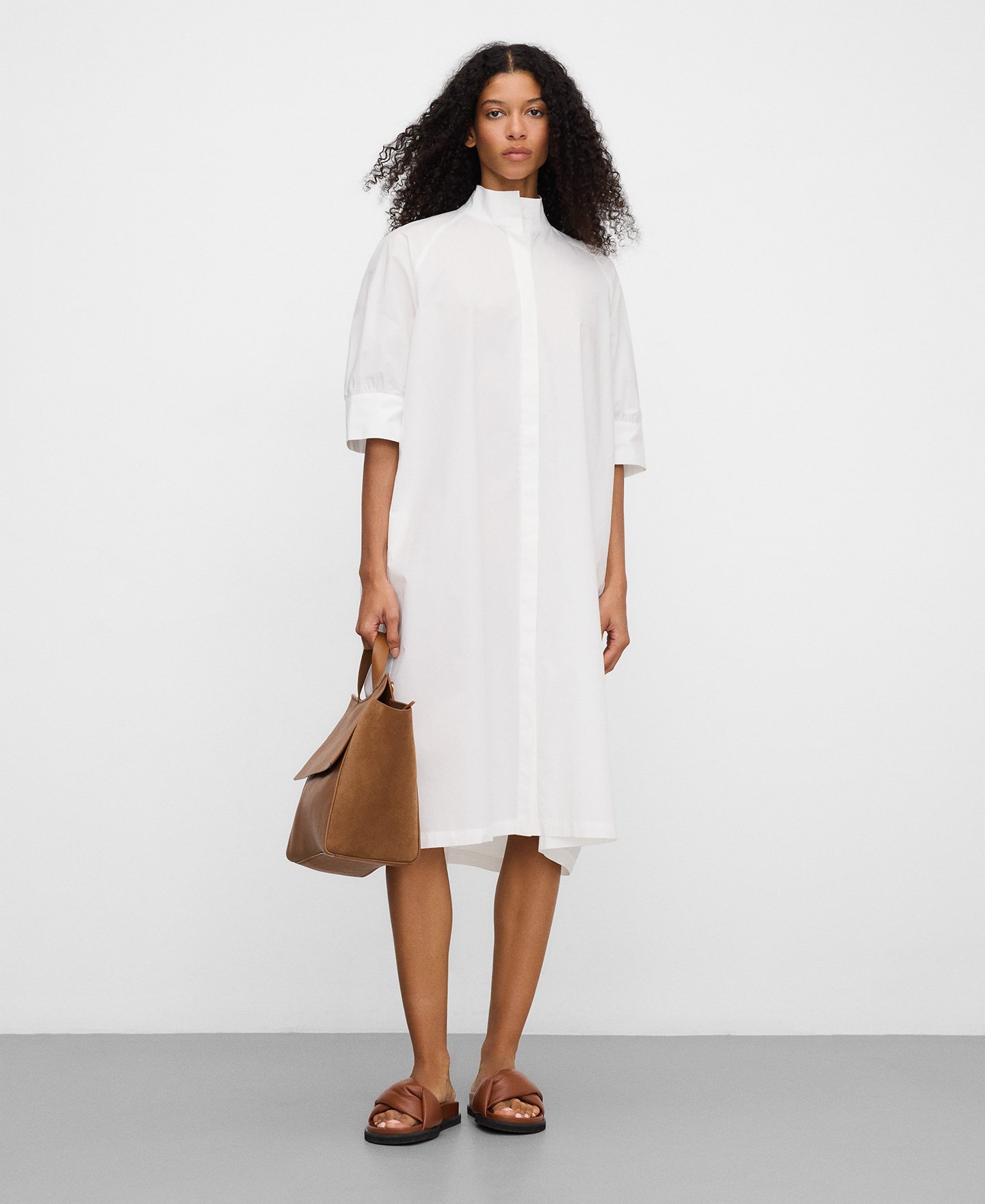 Cotton band collar shirt dress image number 0