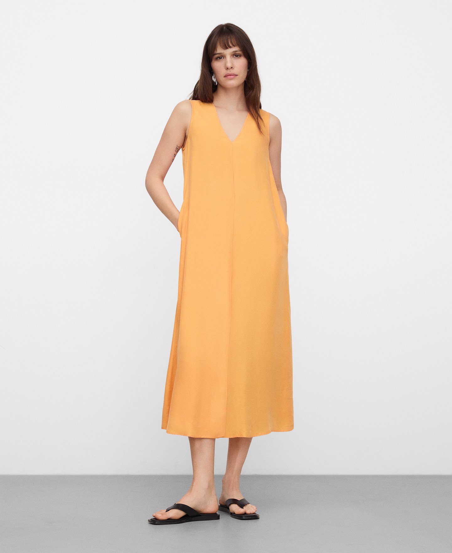 V-neckline satin long dress image number 1