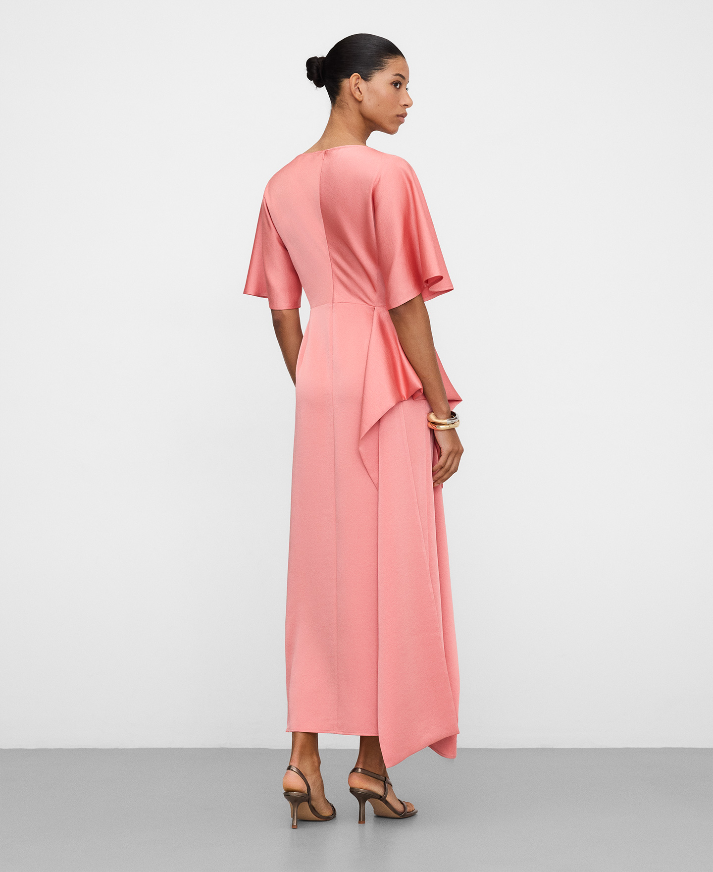 Satin long dress with side drape image number 2