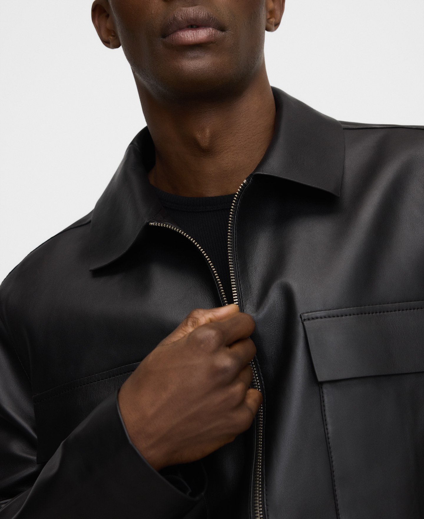 Spread collar leather jacket image number 3