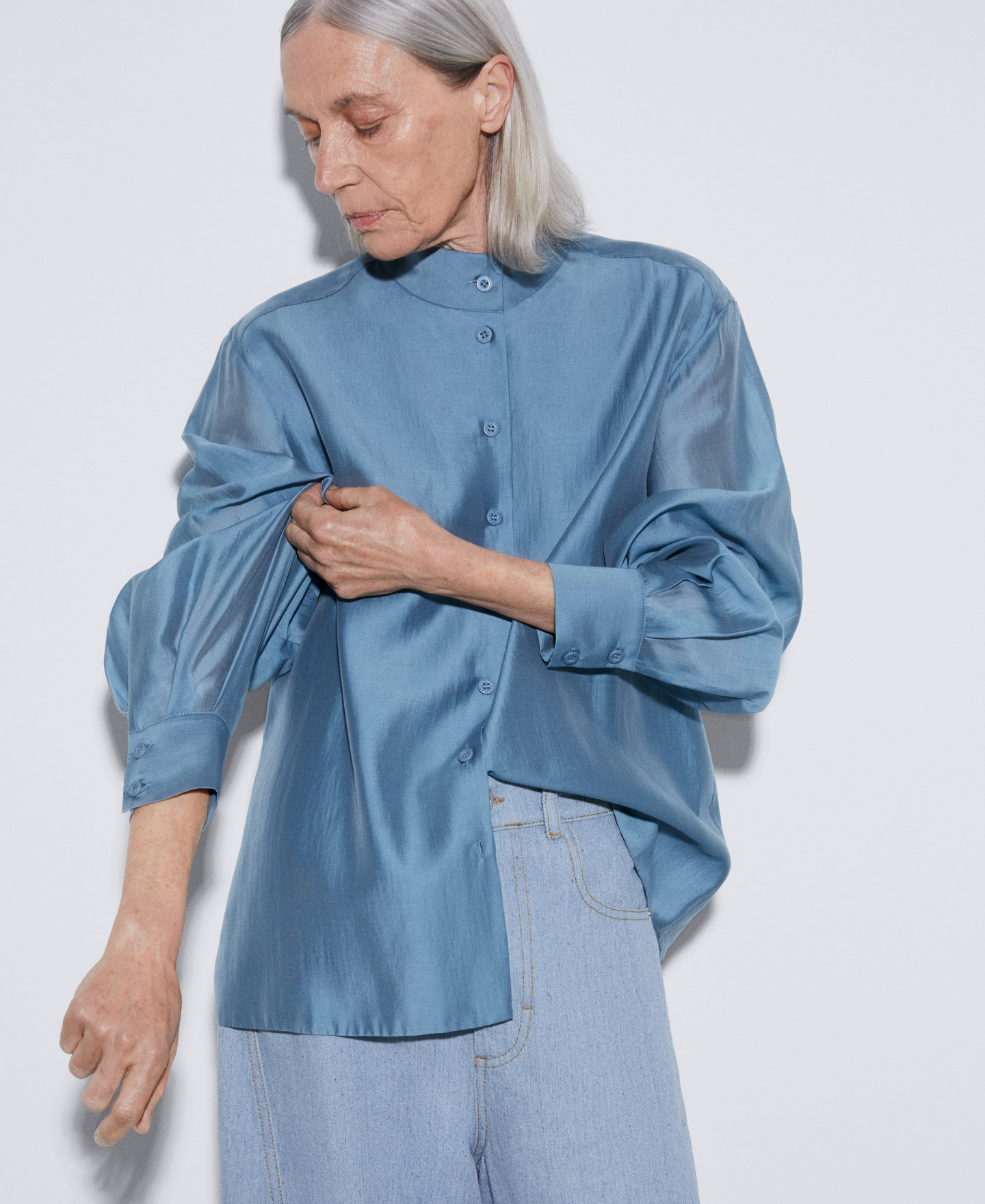 Lyocell mandarin collar blouse image number 0