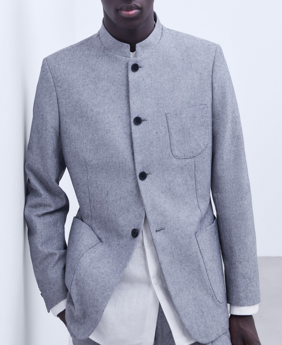 Blazer cuello Mao en algodón y lino image number 0