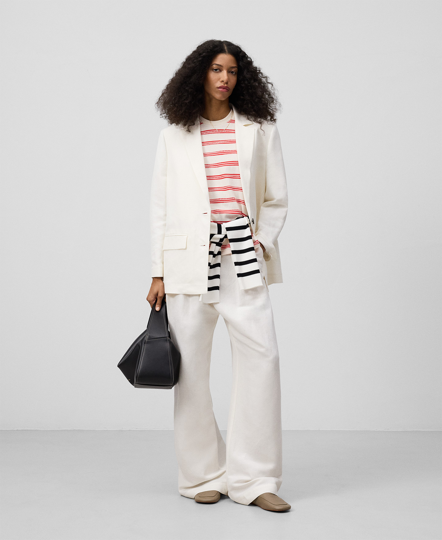 Striped jacquard cotton T-shirt woman image number 1