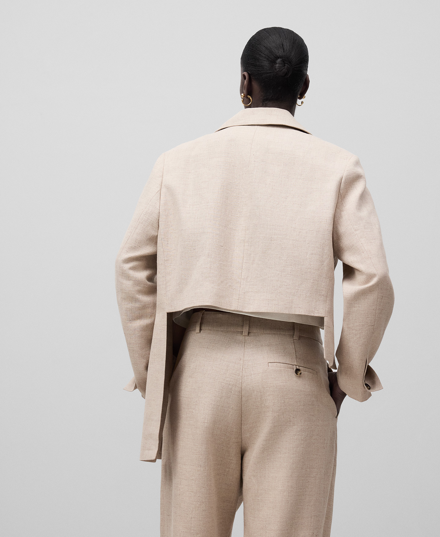 Linen blend asymmetrical blazer woman image number 2