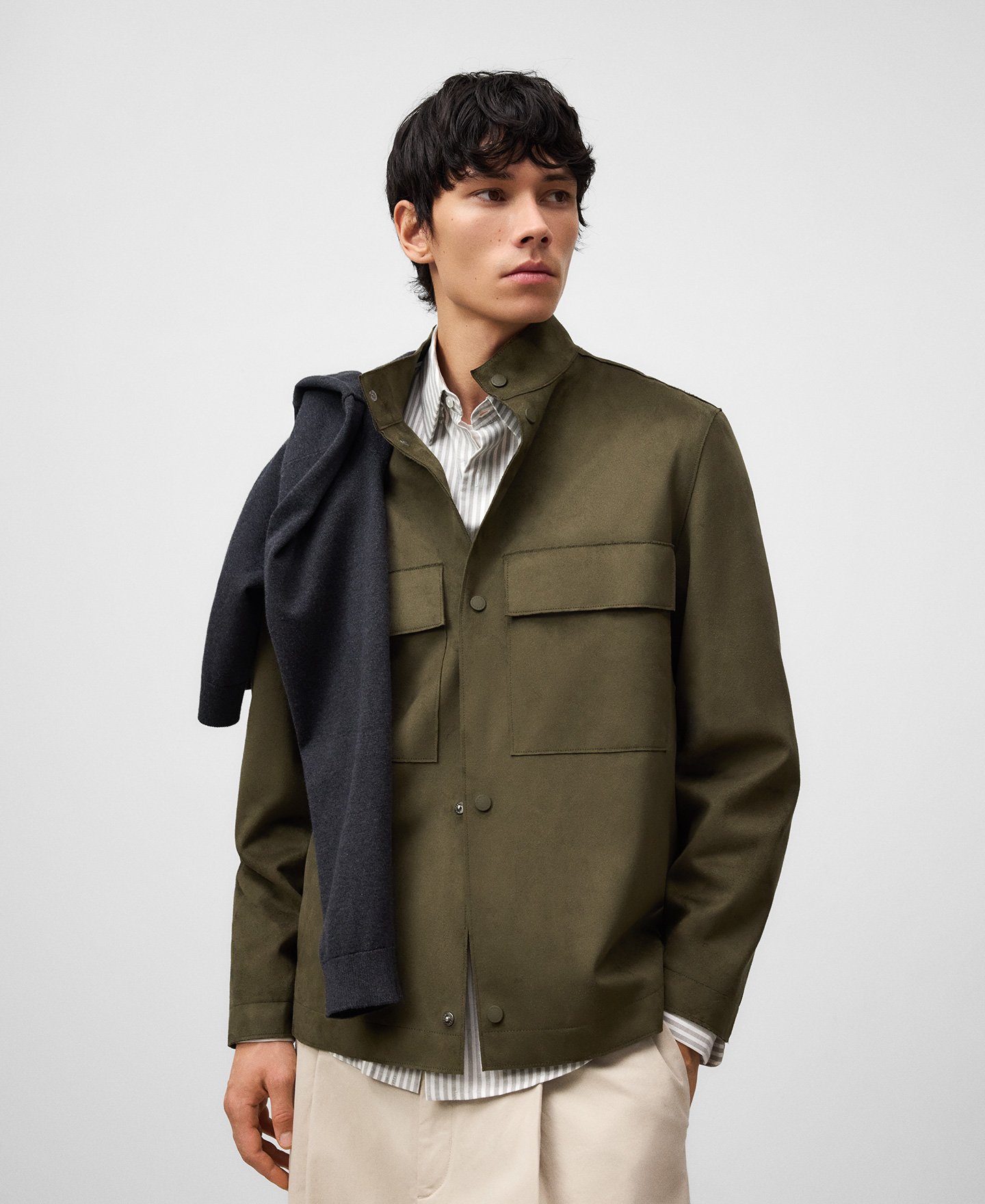 Veste à col bande en simili-suède pour homme image number 0