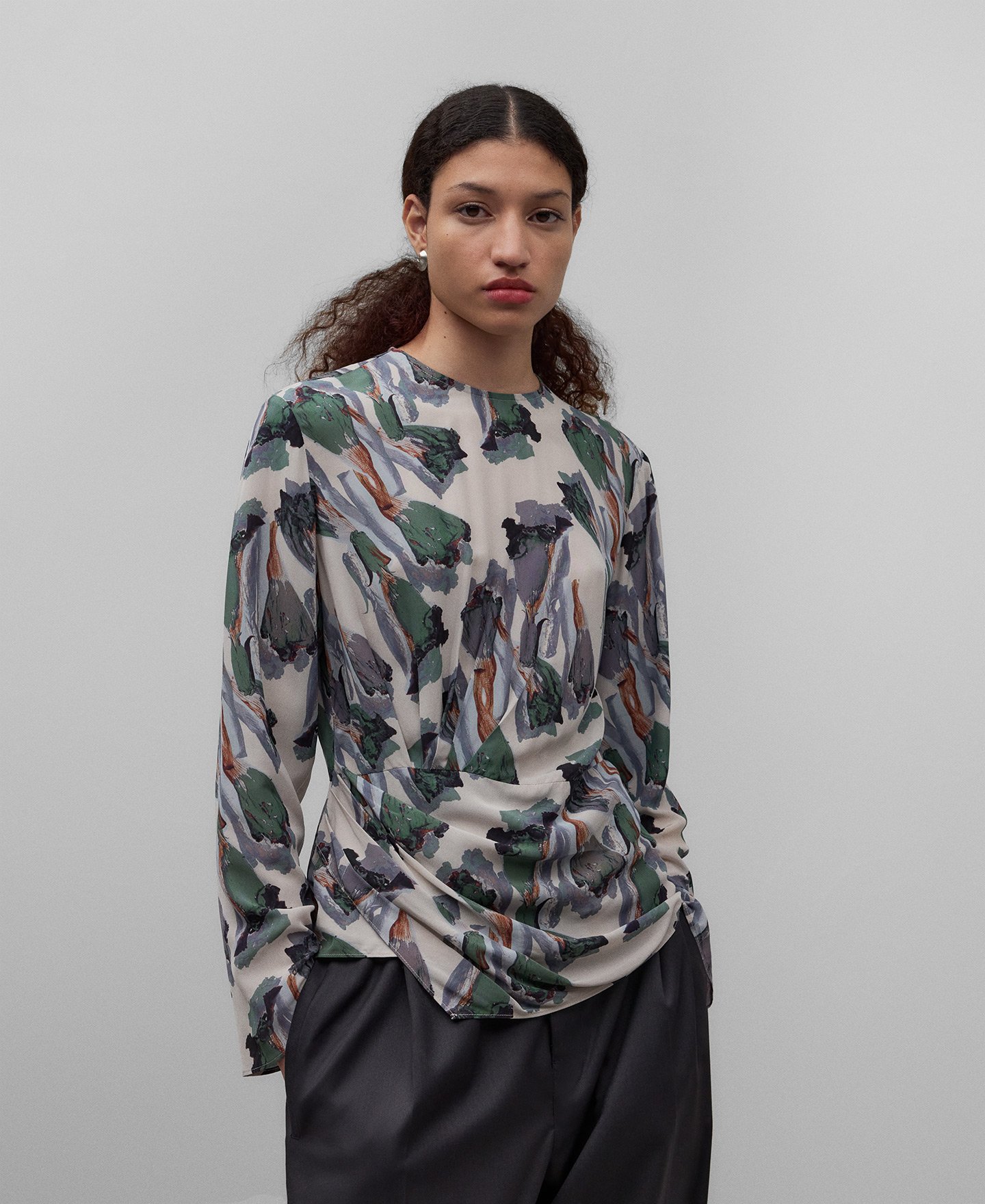 Printed top with draped waist woman image number 0