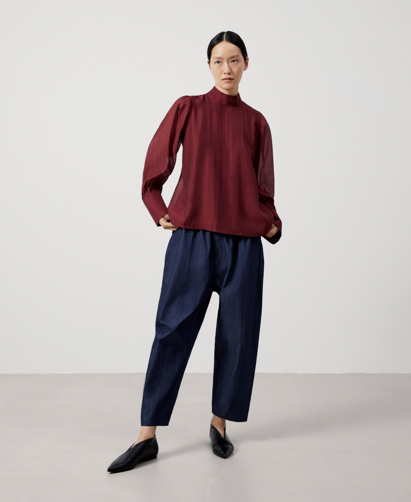 Mandarin collar lyocell shirt image number 1