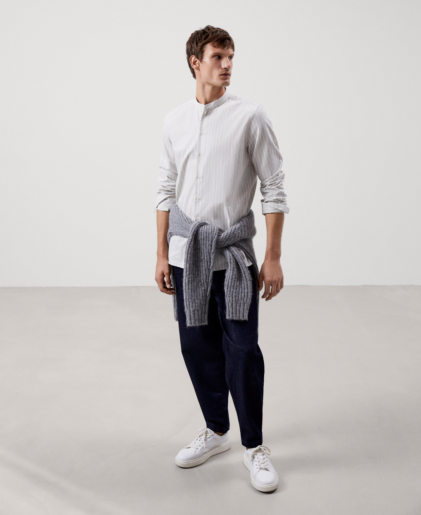 Mandarin collar cotton shirt image number 1