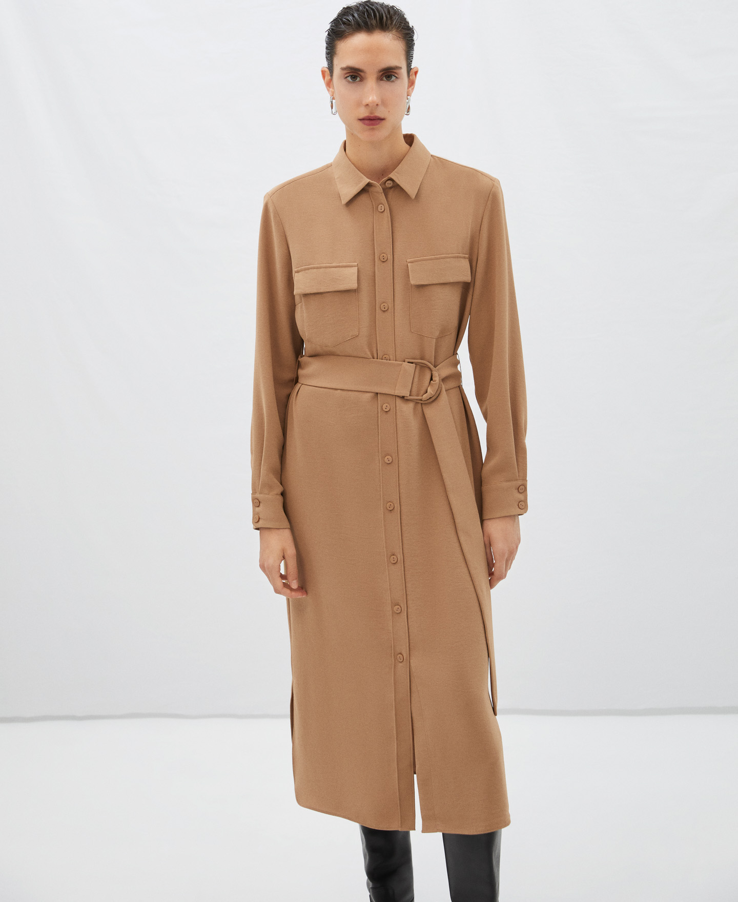 Shirt dress with belt image number 0