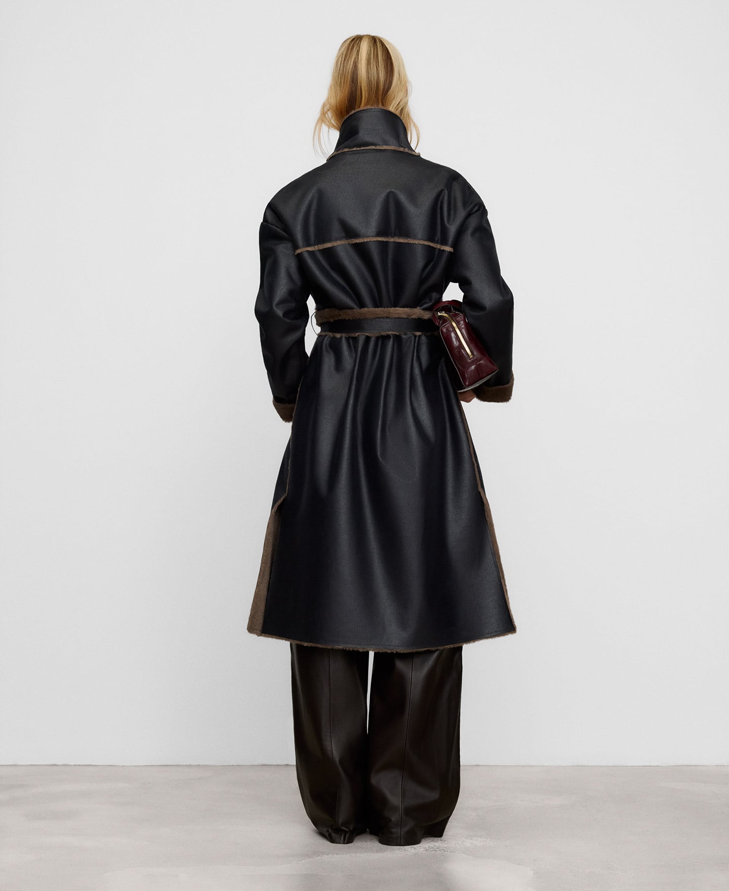 Leather-Non-Leather double-faced coat image number 2