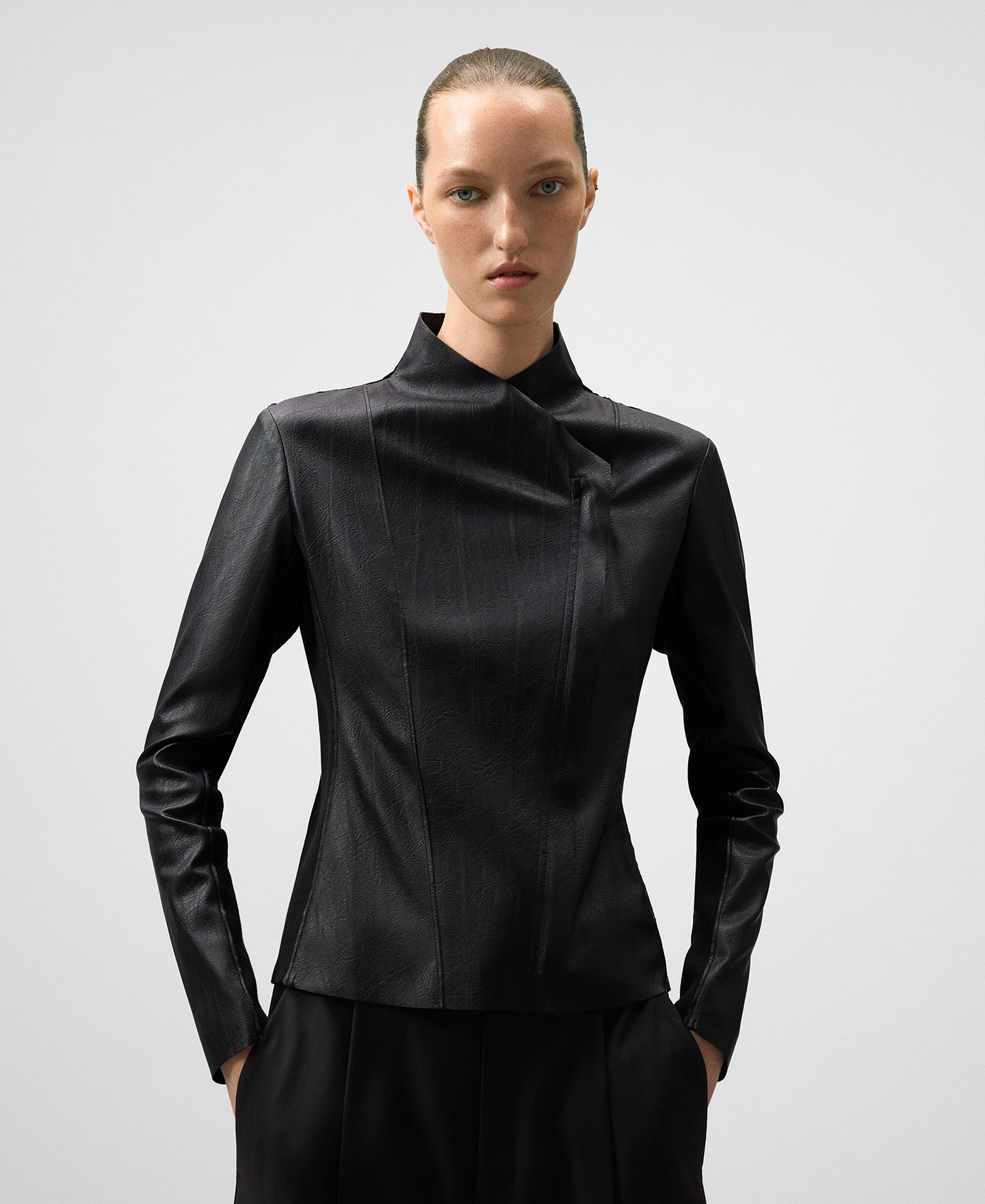 Leather-Non-Leather biker jacket woman image number 0