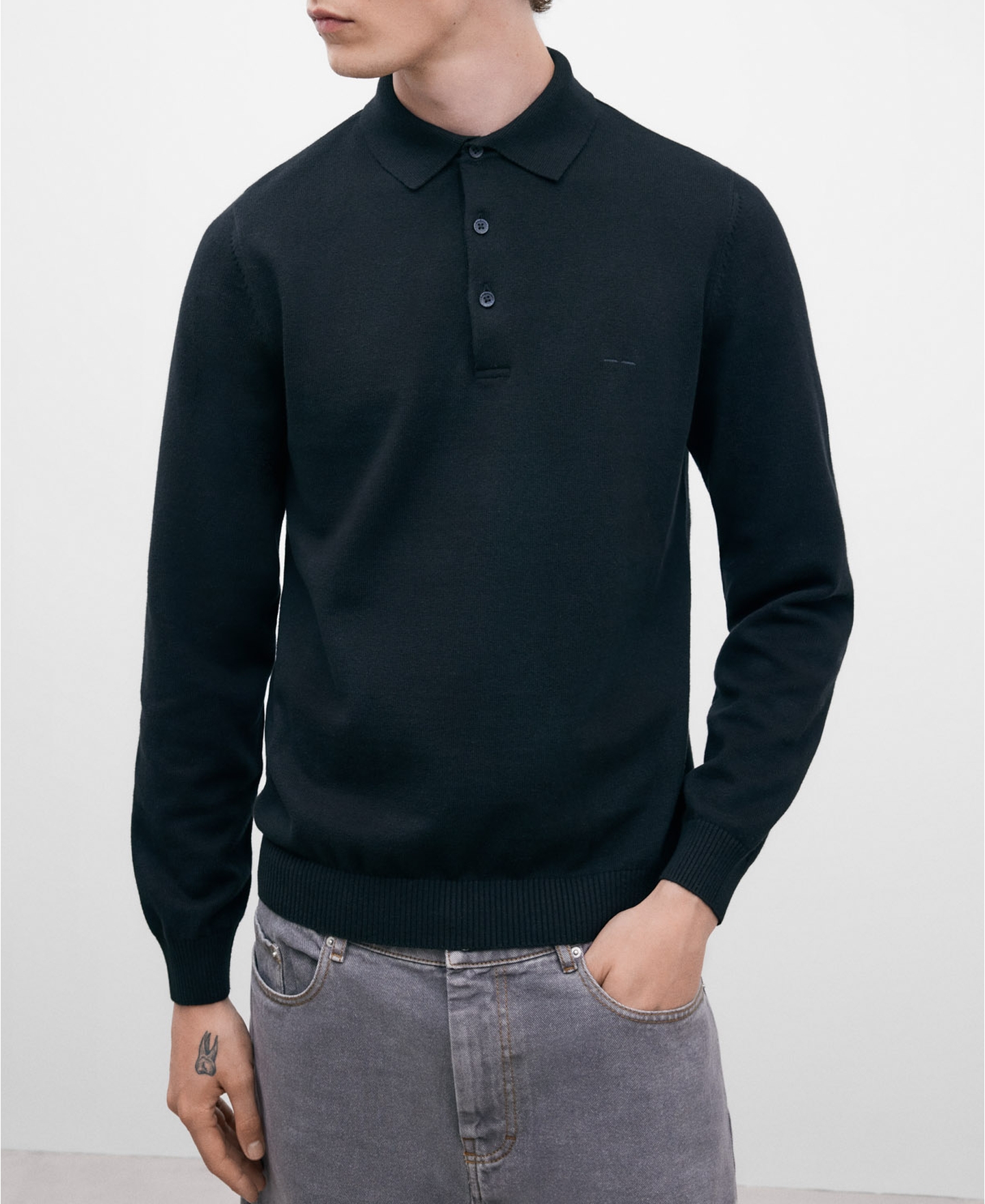 Long sleeve cotton polo shirt for men image number 0