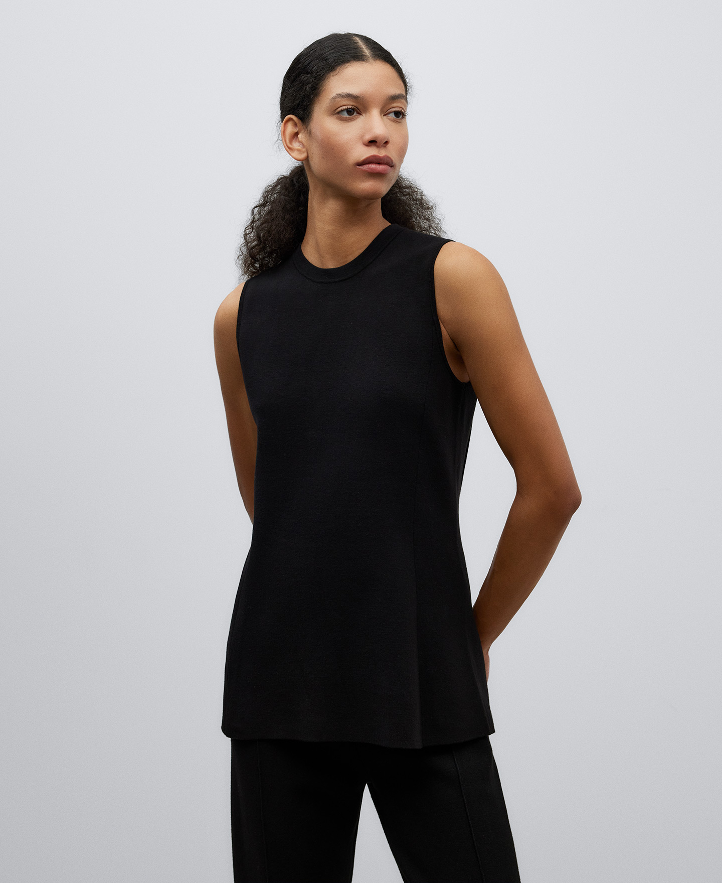 Top en punto doble frontura negro mujer image number 0