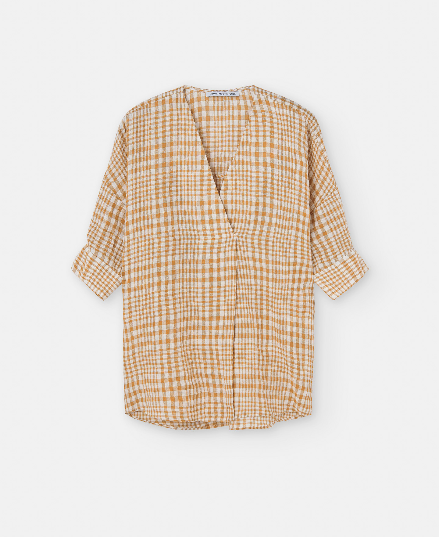 V-neck linen and cotton shirt image number 4