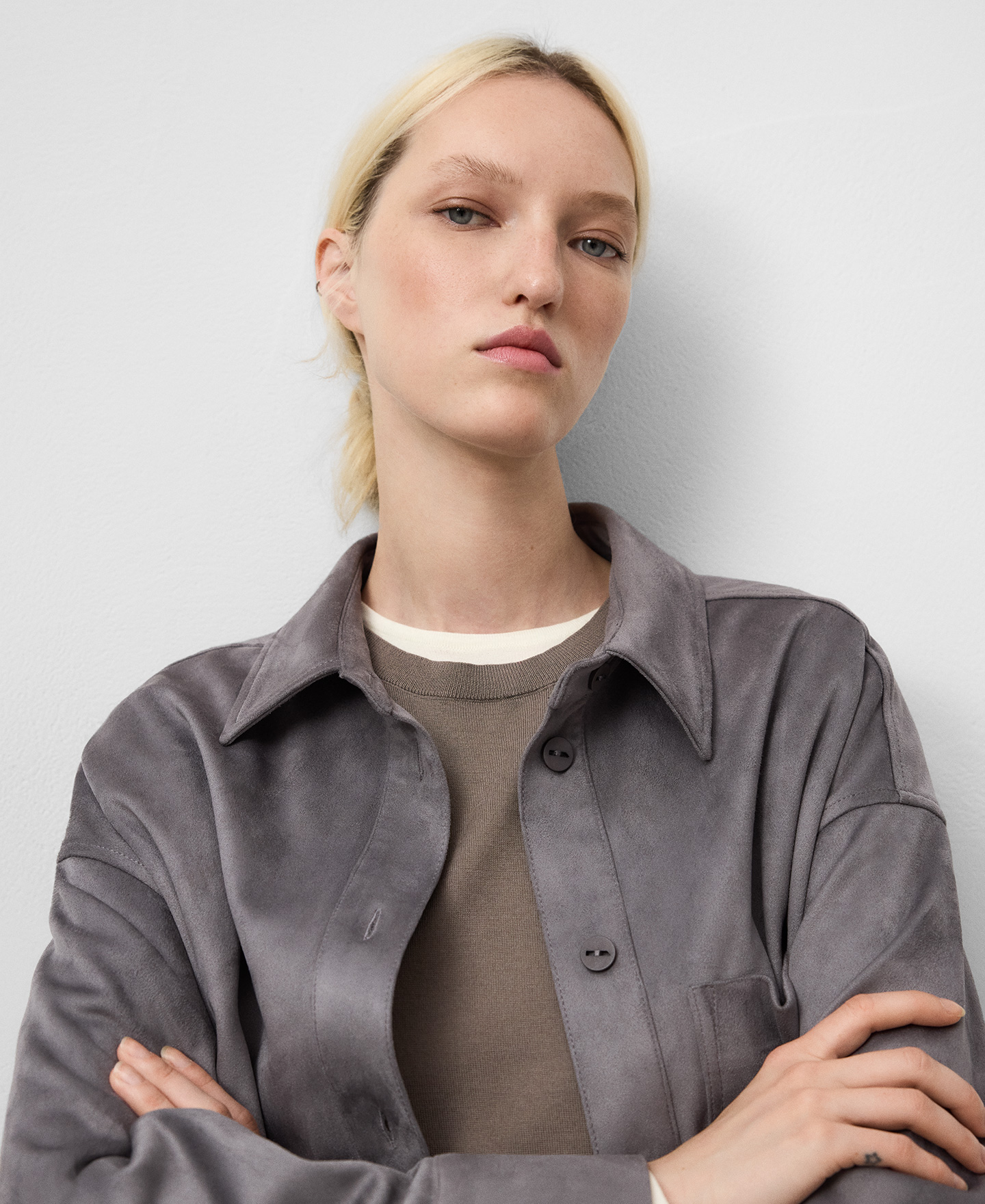 Faux suede overshirt woman image number 3