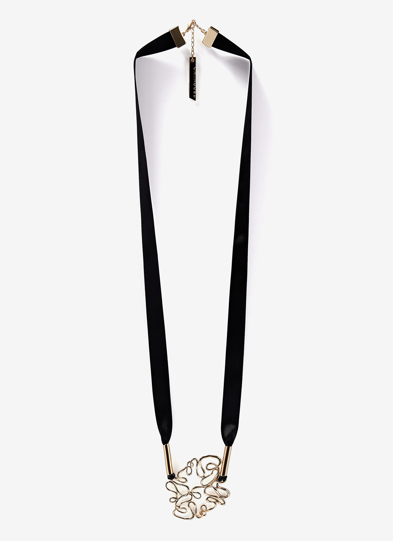 Grosgrain necklace with metallic pendant image number 0