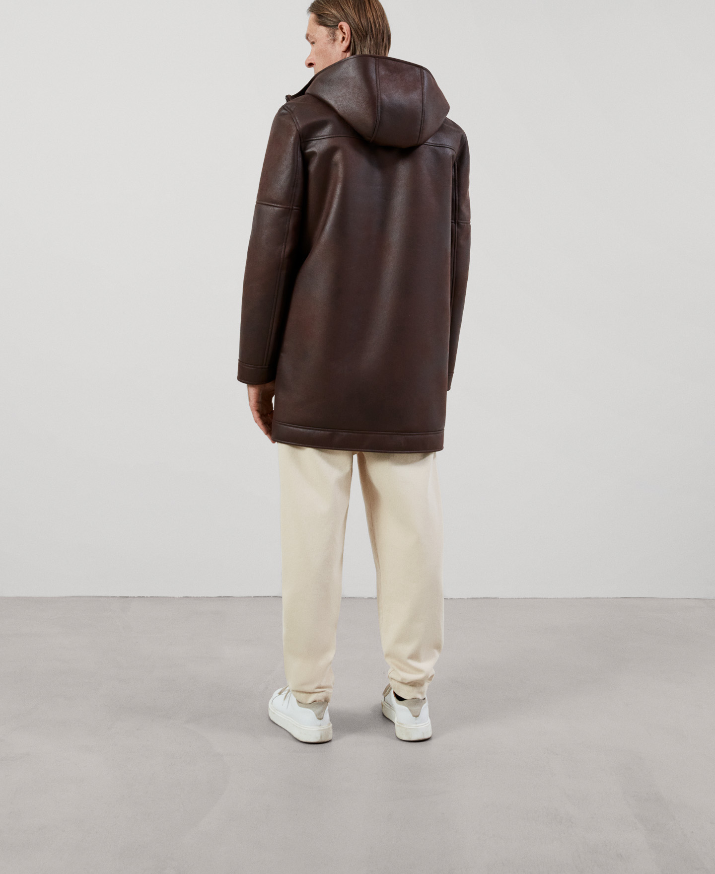 Hooded leather texture coat image number 2