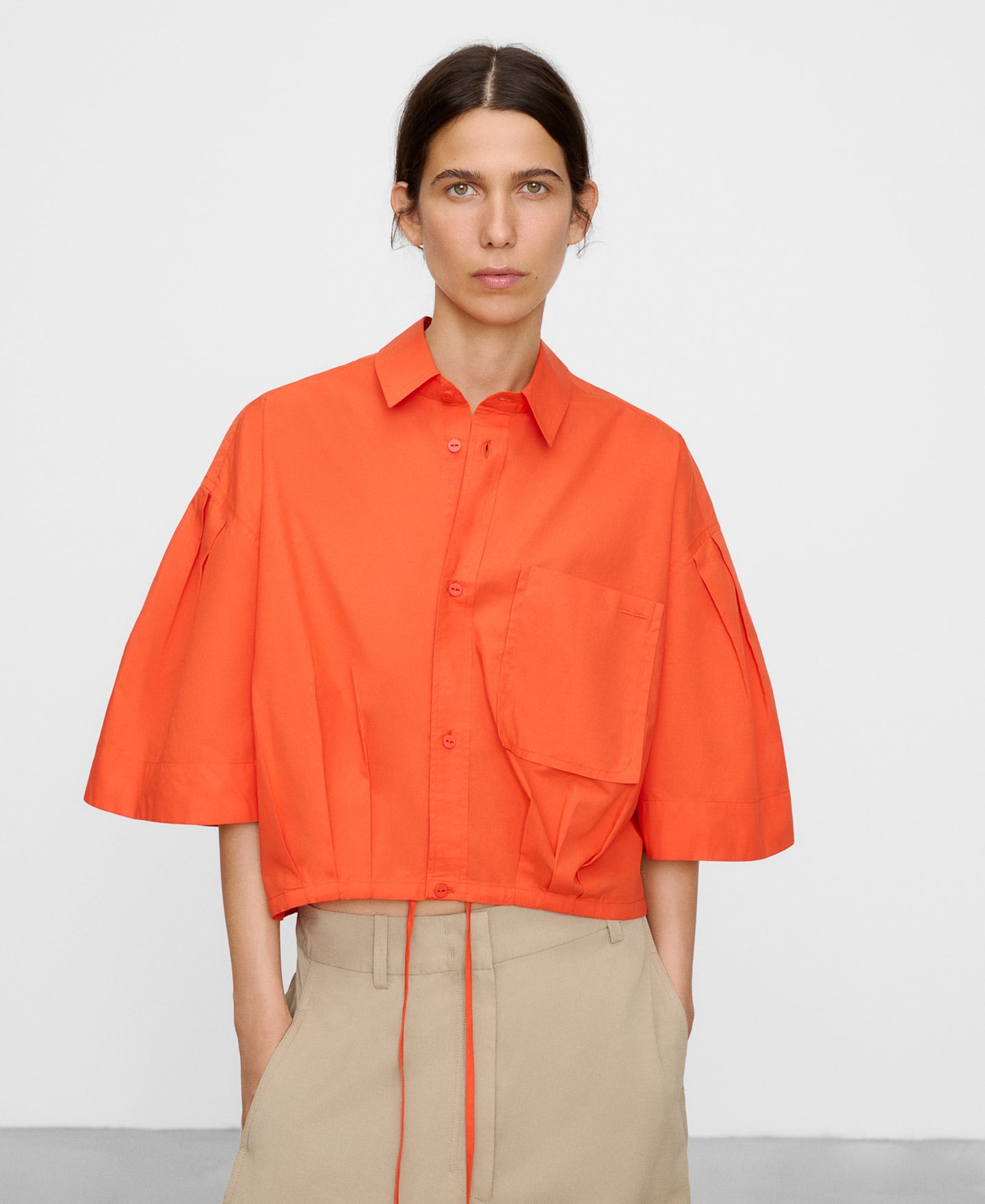 Camisa boxy bajo ajustable algod&oacute;n image number 0