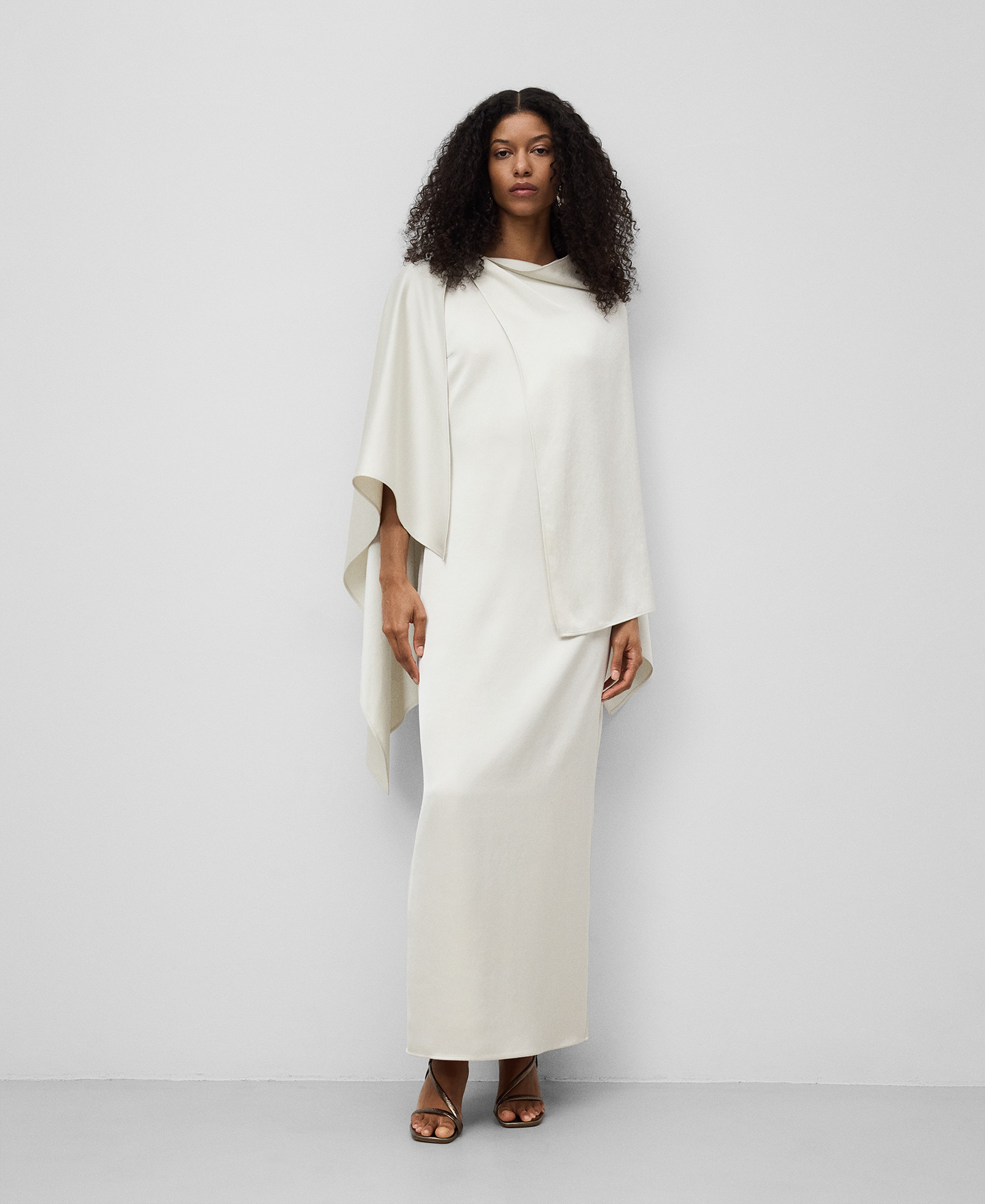 Long dress with asymmetrical shawl woman image number 0