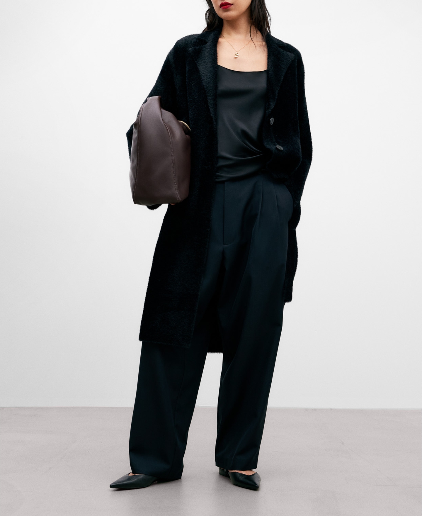 Black nylon fabric coat for women image number 1