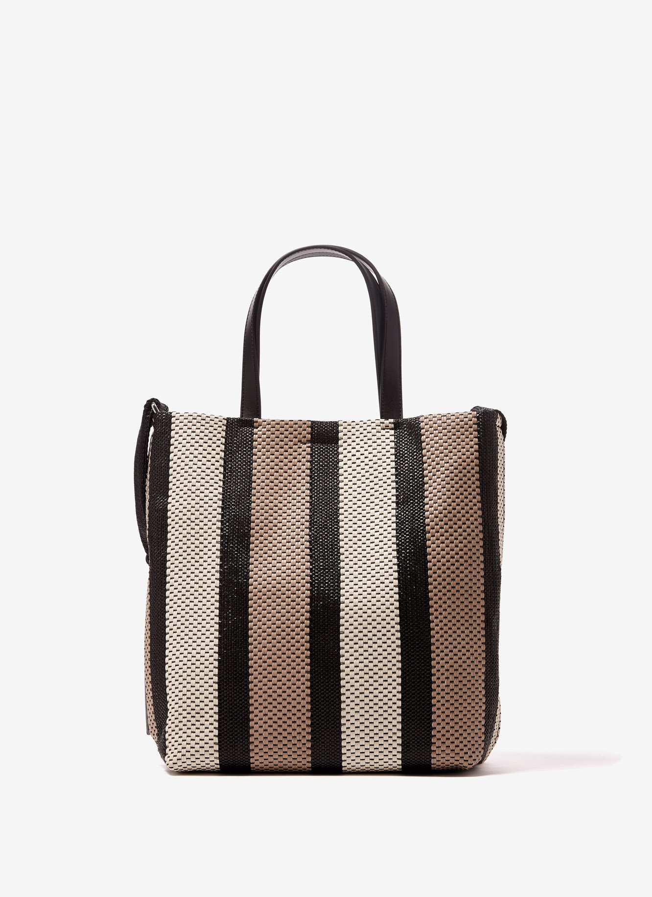 Striped shopper bag with raffia finish image number 0