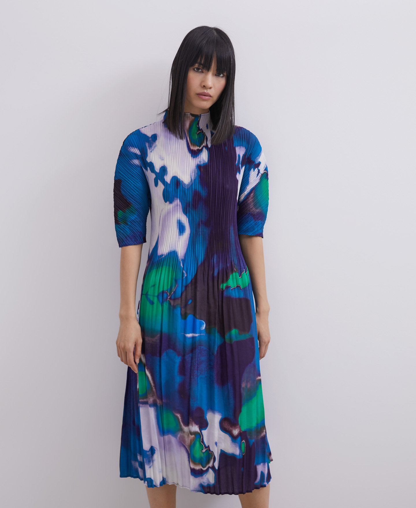 Neon printed crinkle midi dress image number 1