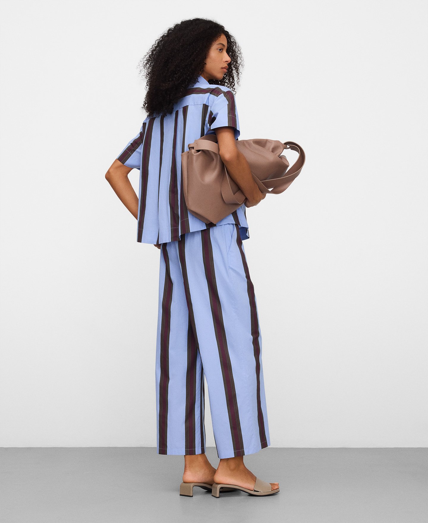 Cotton striped culotte trousers image number 4