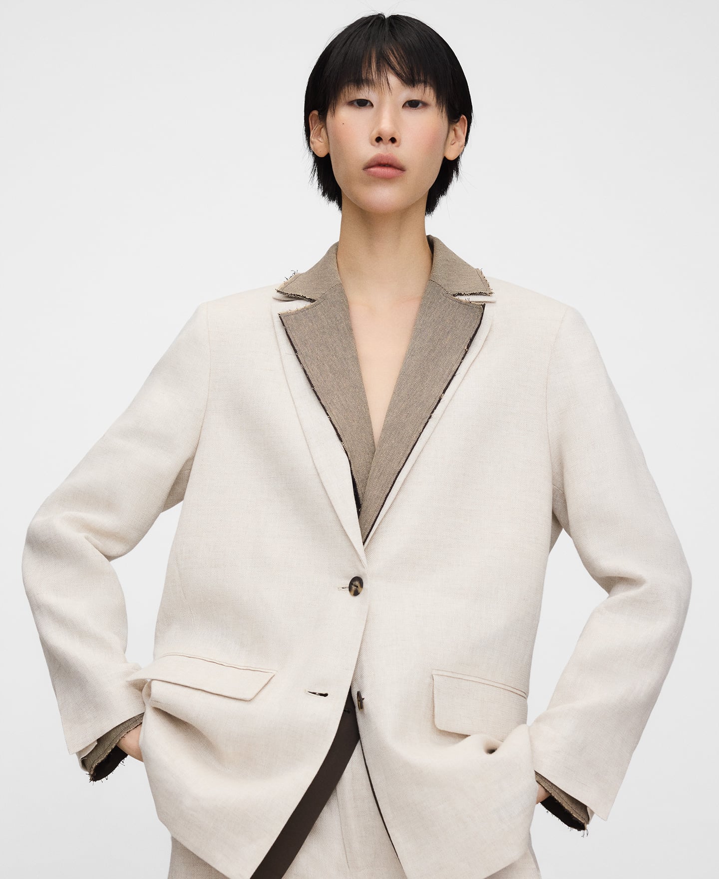 Blazer sastre combinada lino europeo image number 0