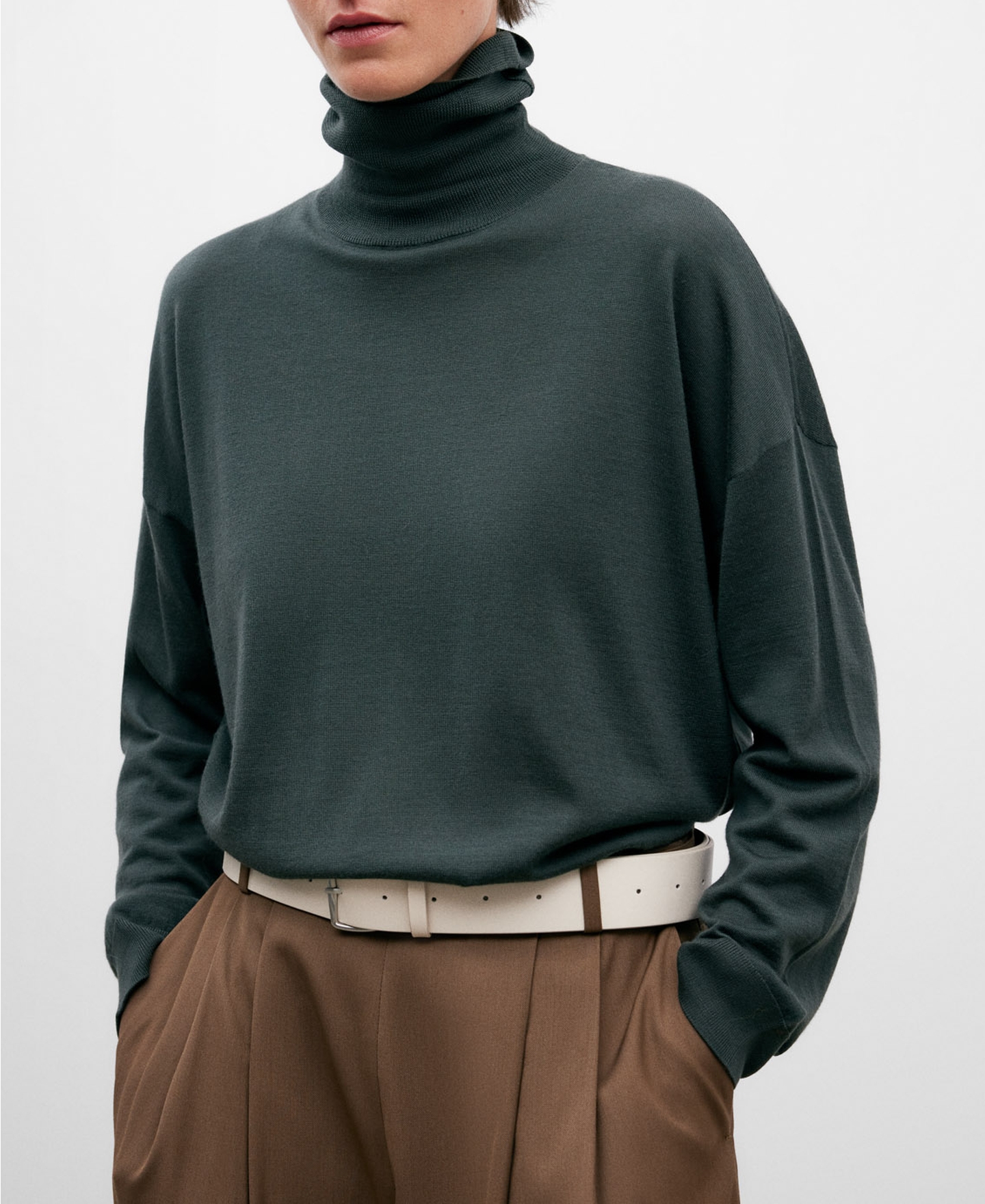 Green merino wool sweater for women image number 0