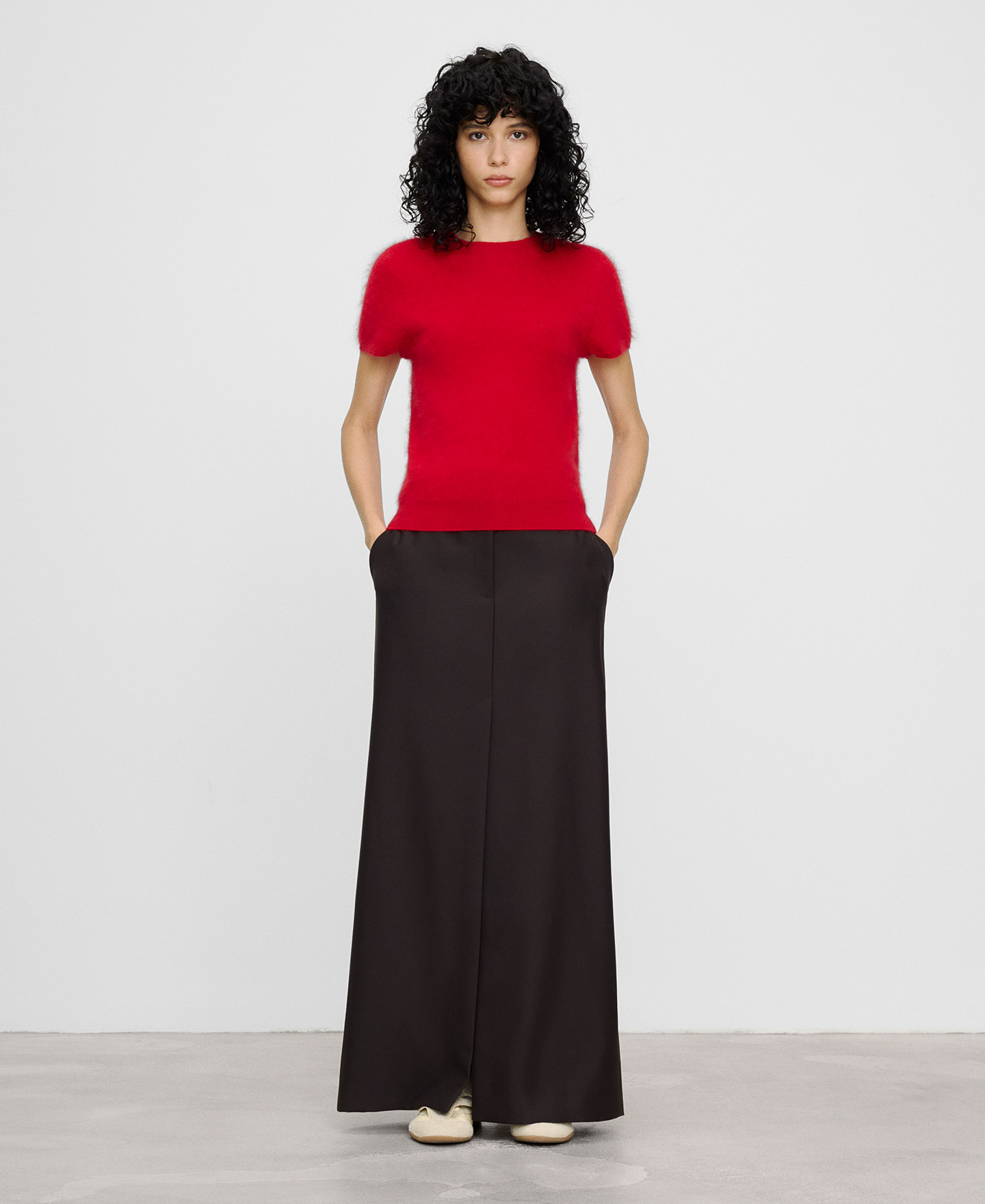 Merino wool brushed short sleeve sweater image number 1