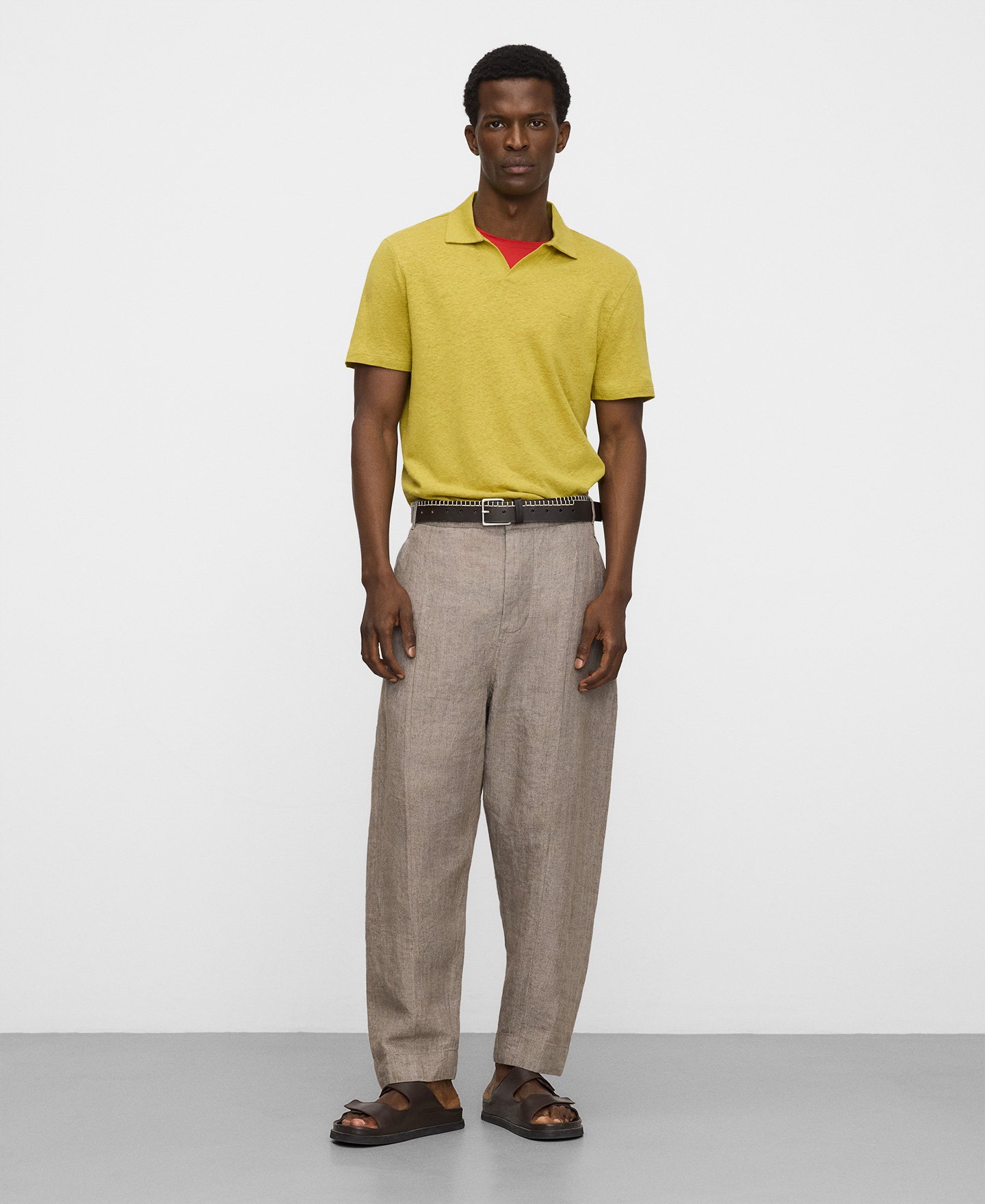 Linen and cotton V-neck polo shirt image number 1