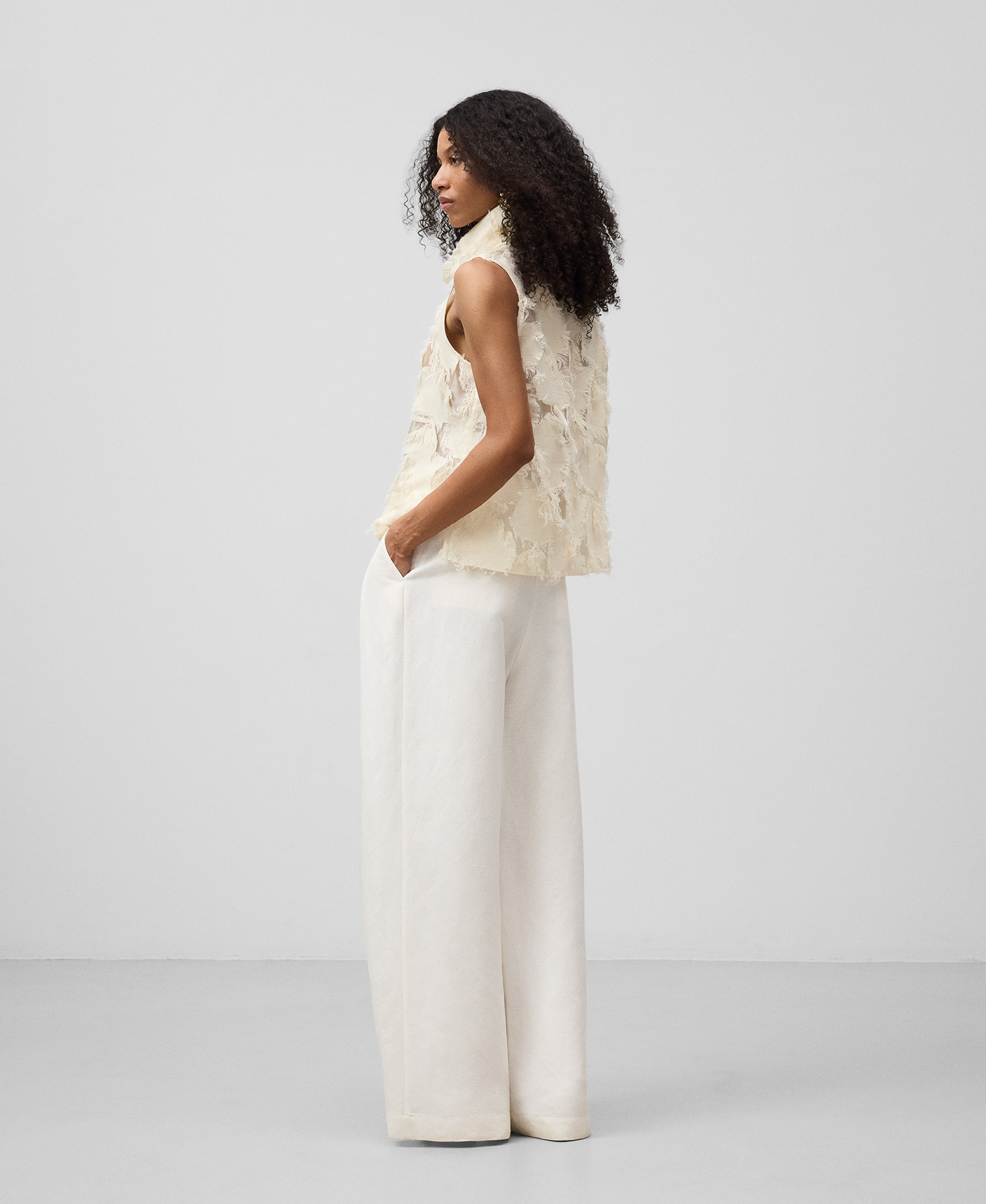 Semi-sheer top with fringe details woman image number 2