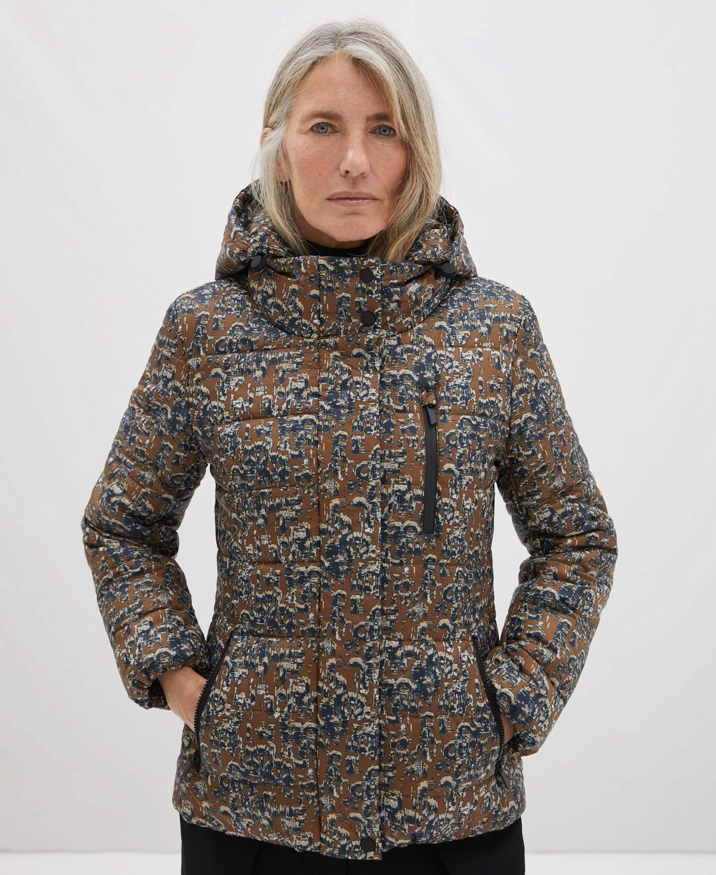 Removable hood printed padded jacket image number 0
