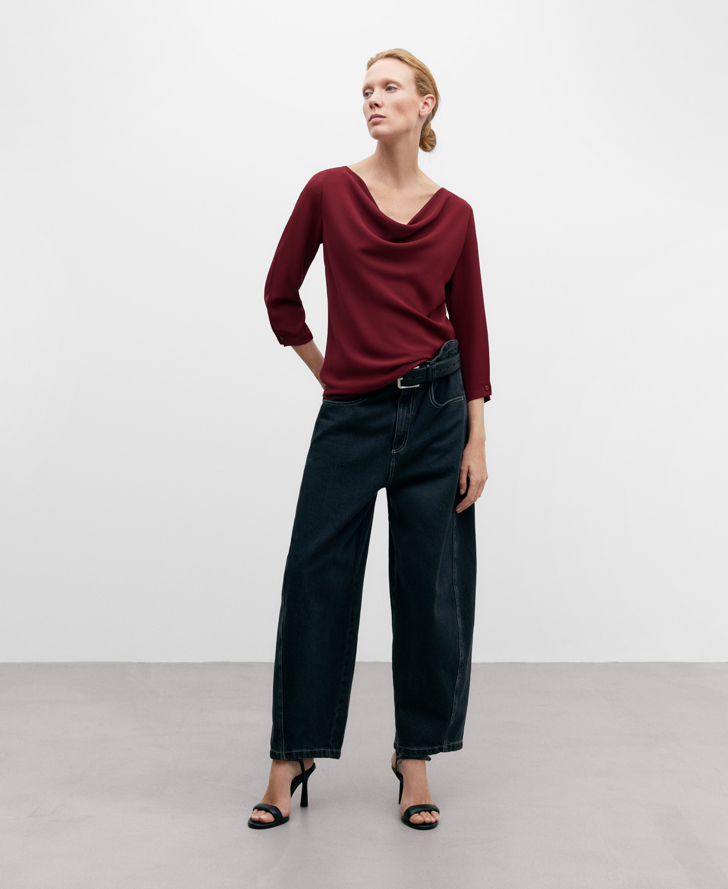 Draped collar blouse for women image number 1