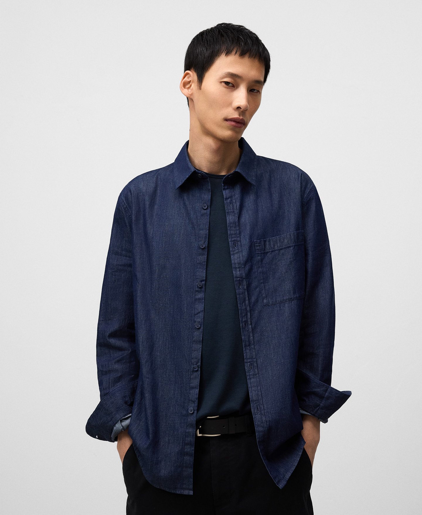 Camisa regular fit denim algodón hombre image number 0