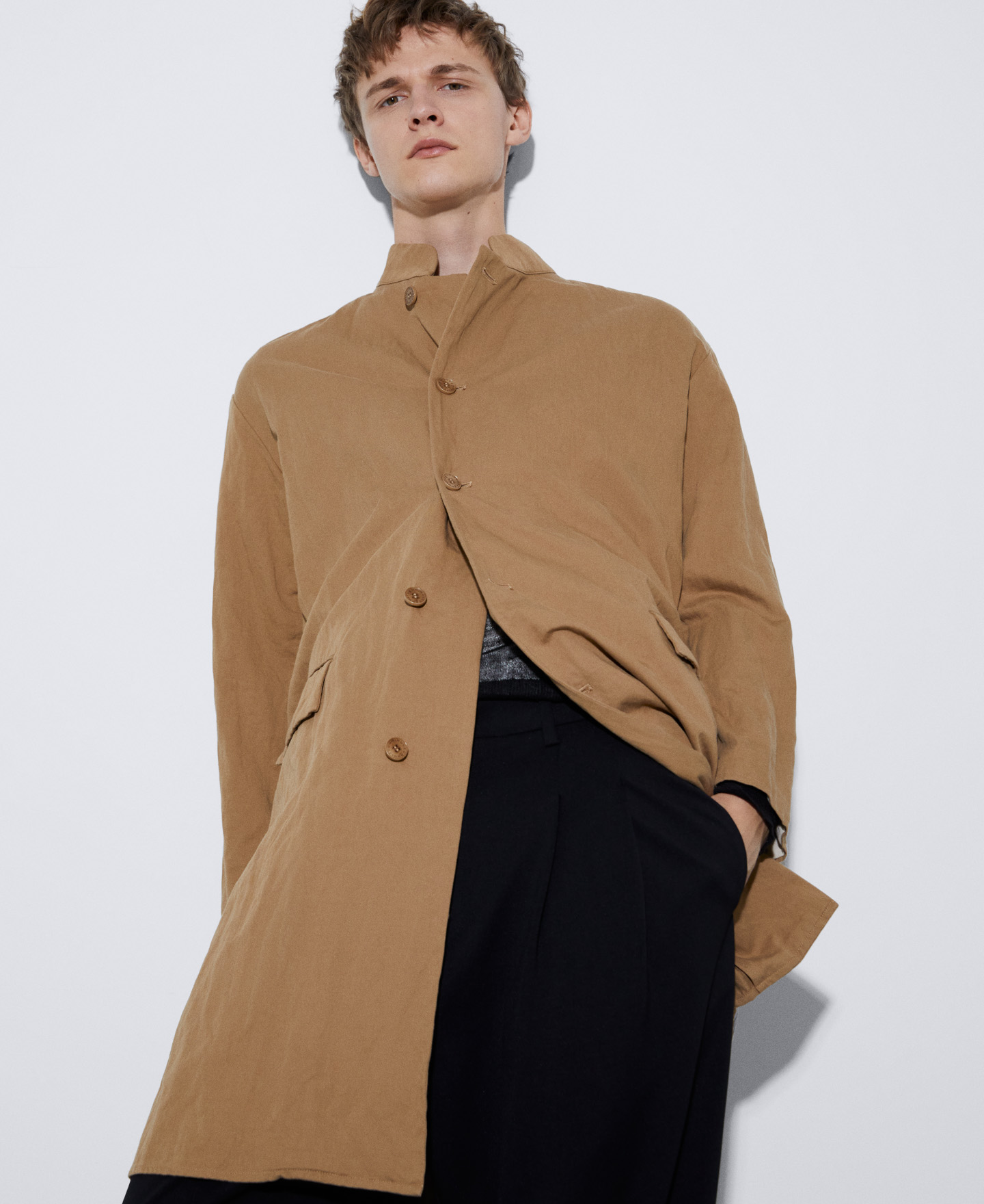 Cotton and metallized fiber trench coat image number 1