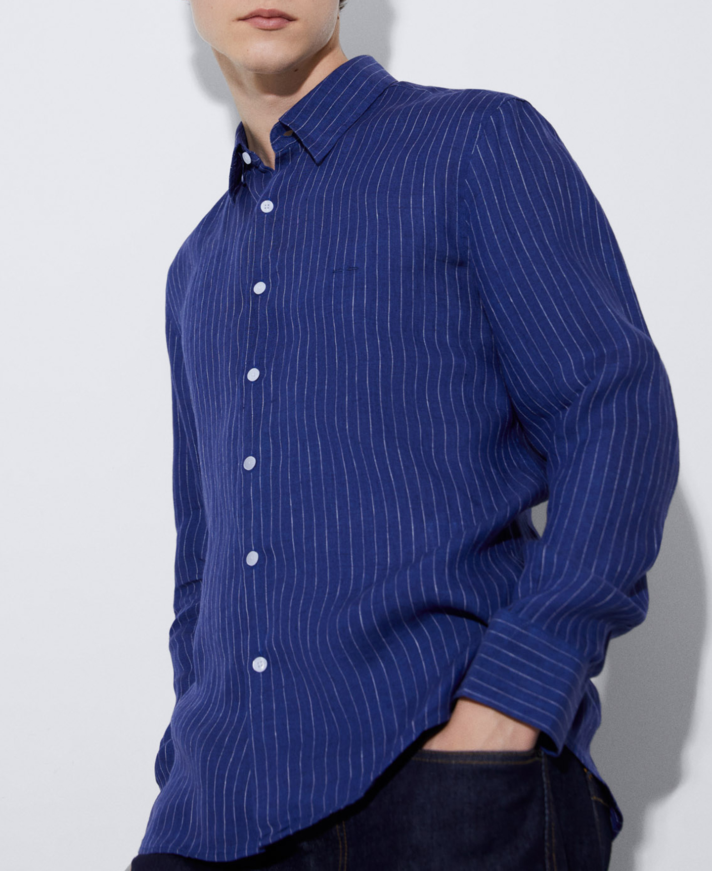 100% linen lapel collar shirt image number 0