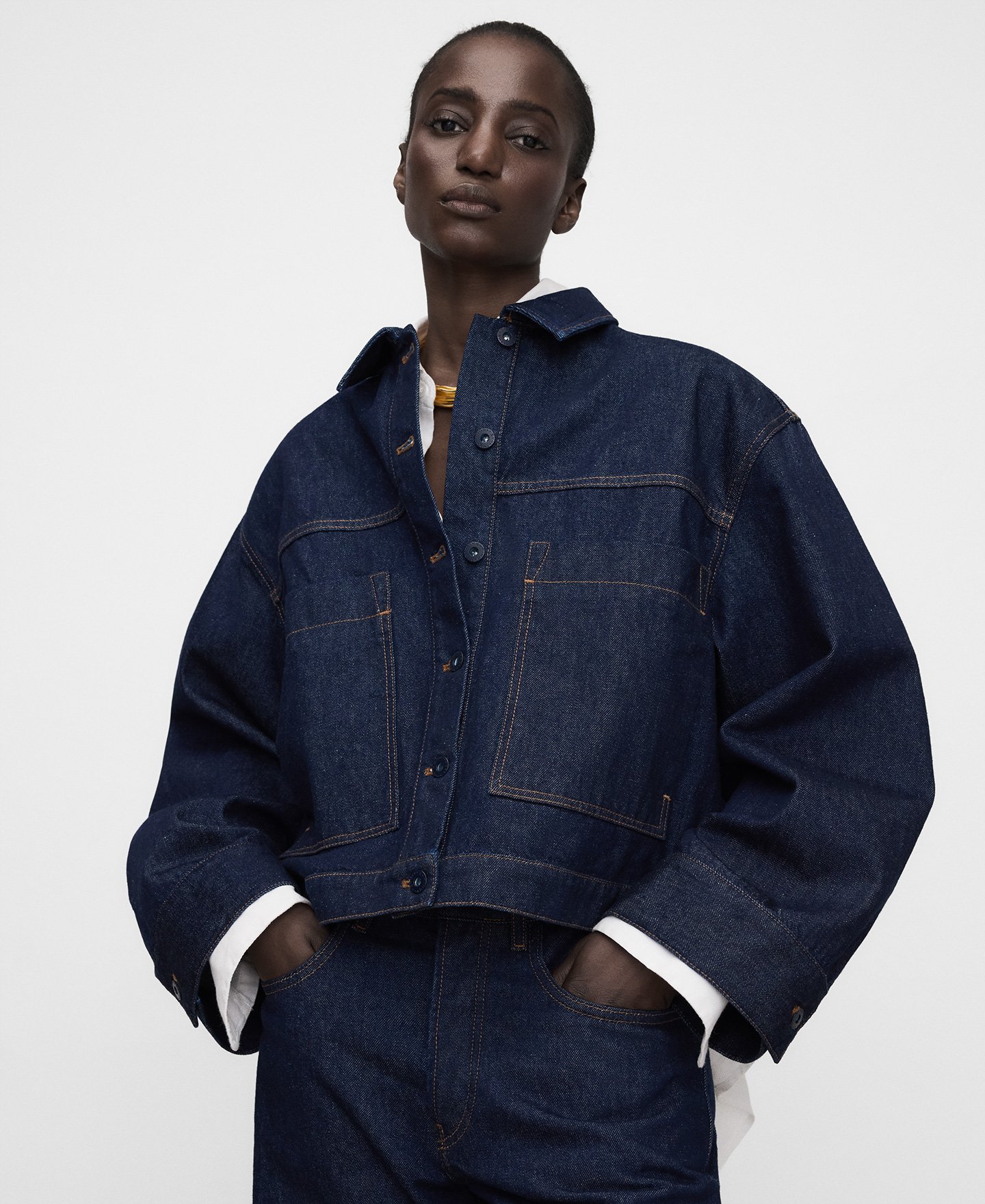 Chaqueta boxy denim algod&oacute;n image number 0