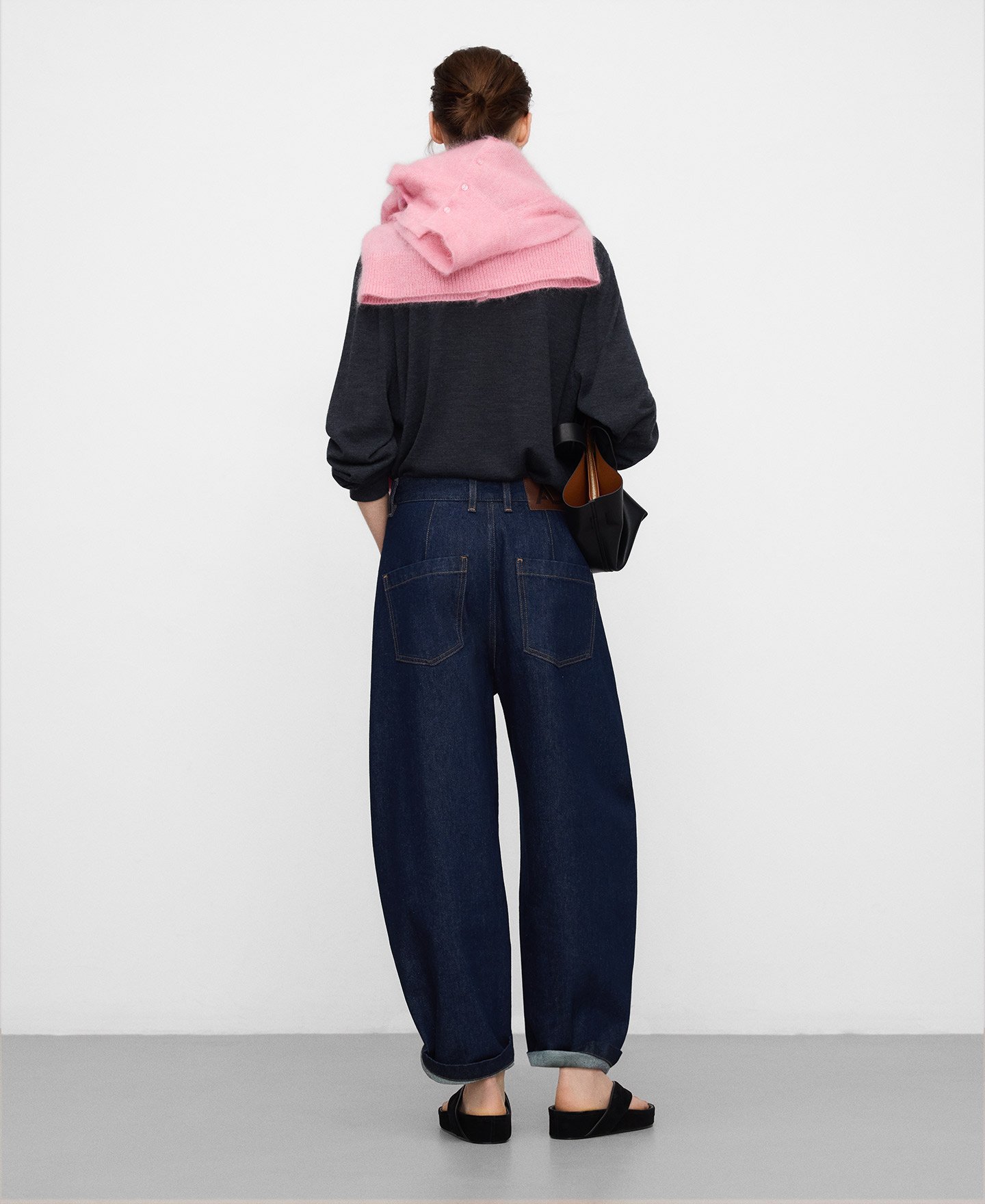 Cotton denim barrel fit trousers woman image number 2